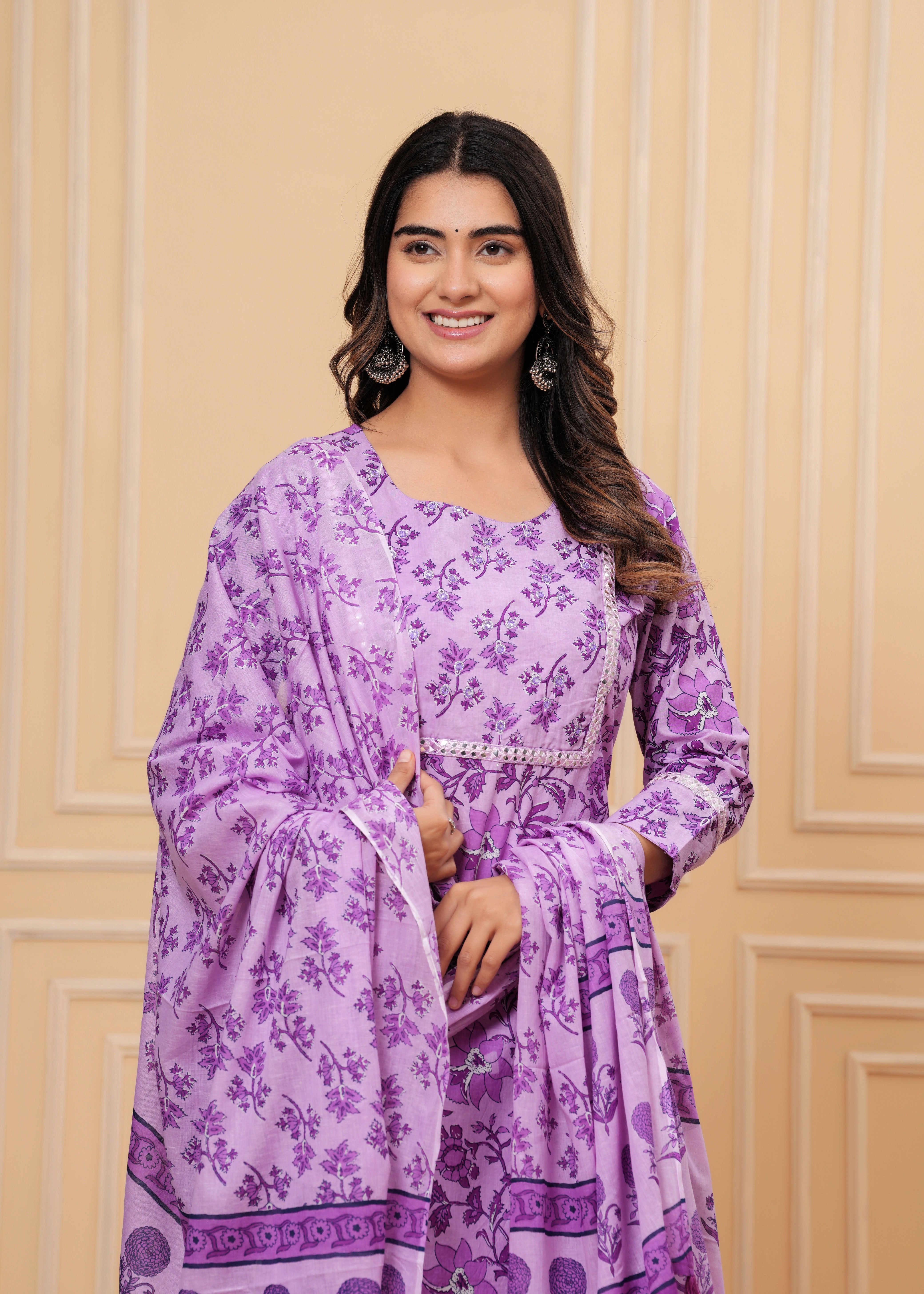 MEERA FAB Women's Cotton Printed Straight Kurta with Palazzo & Dupatta Set with Yoke