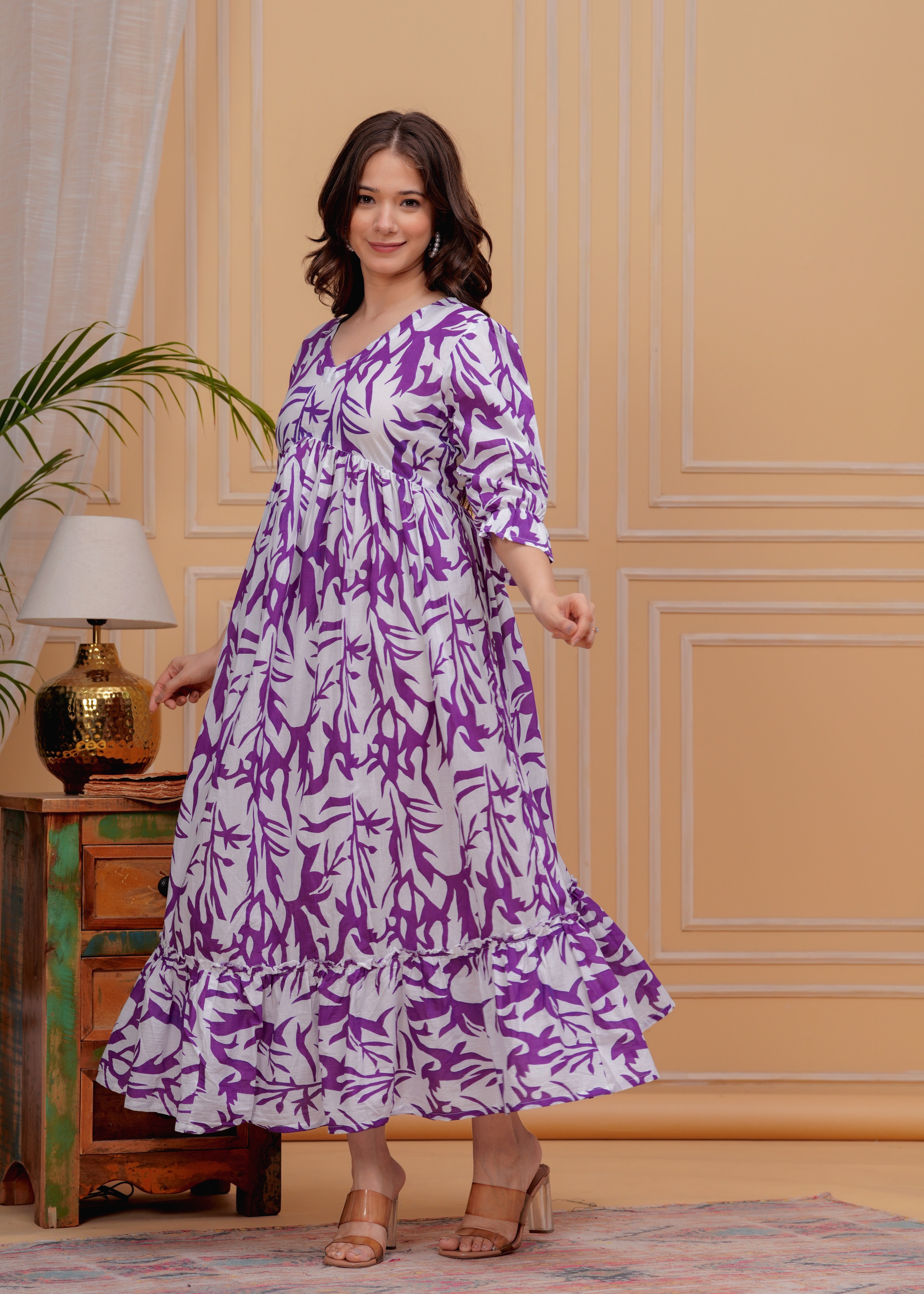 MEERA FAB Women's Pure Cotton Regular Fit Anarkali Floral Printed Regular Kurta