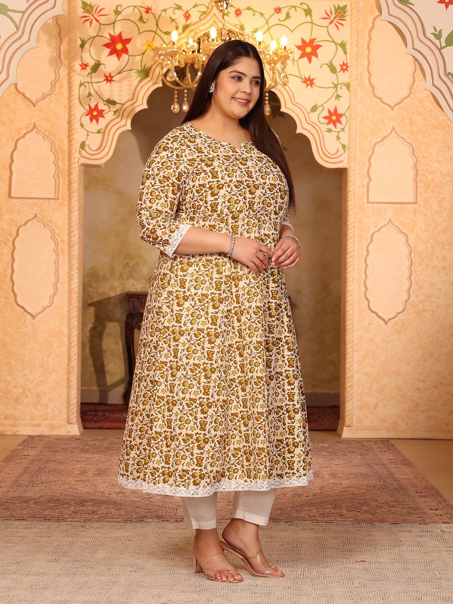 MEERA FAB Women's Pure Cotton Printed Anarkali Kurta with Palazzos & Dupatta
