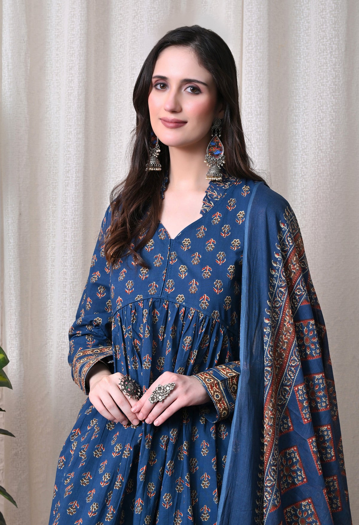 MEERA FAB Women Printed Regular Pure Cotton Anarkali Kurta with Palazzos & with Dupatta