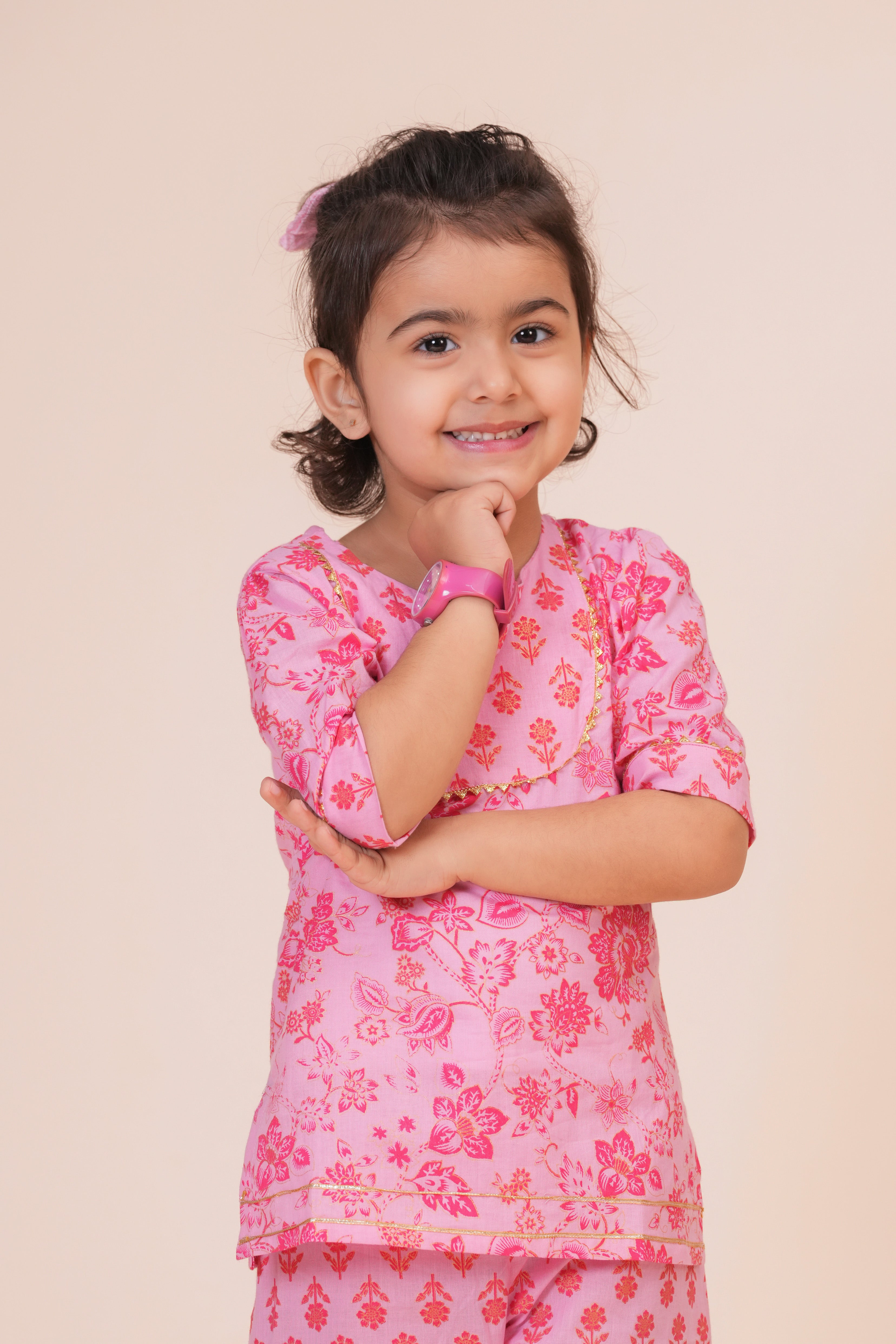 Girls Pure Cotton Top with Pant Set | Floral Printed Half Sleeve Top with Palazzo Pants | Soft Breathable Co-ord Outfit
