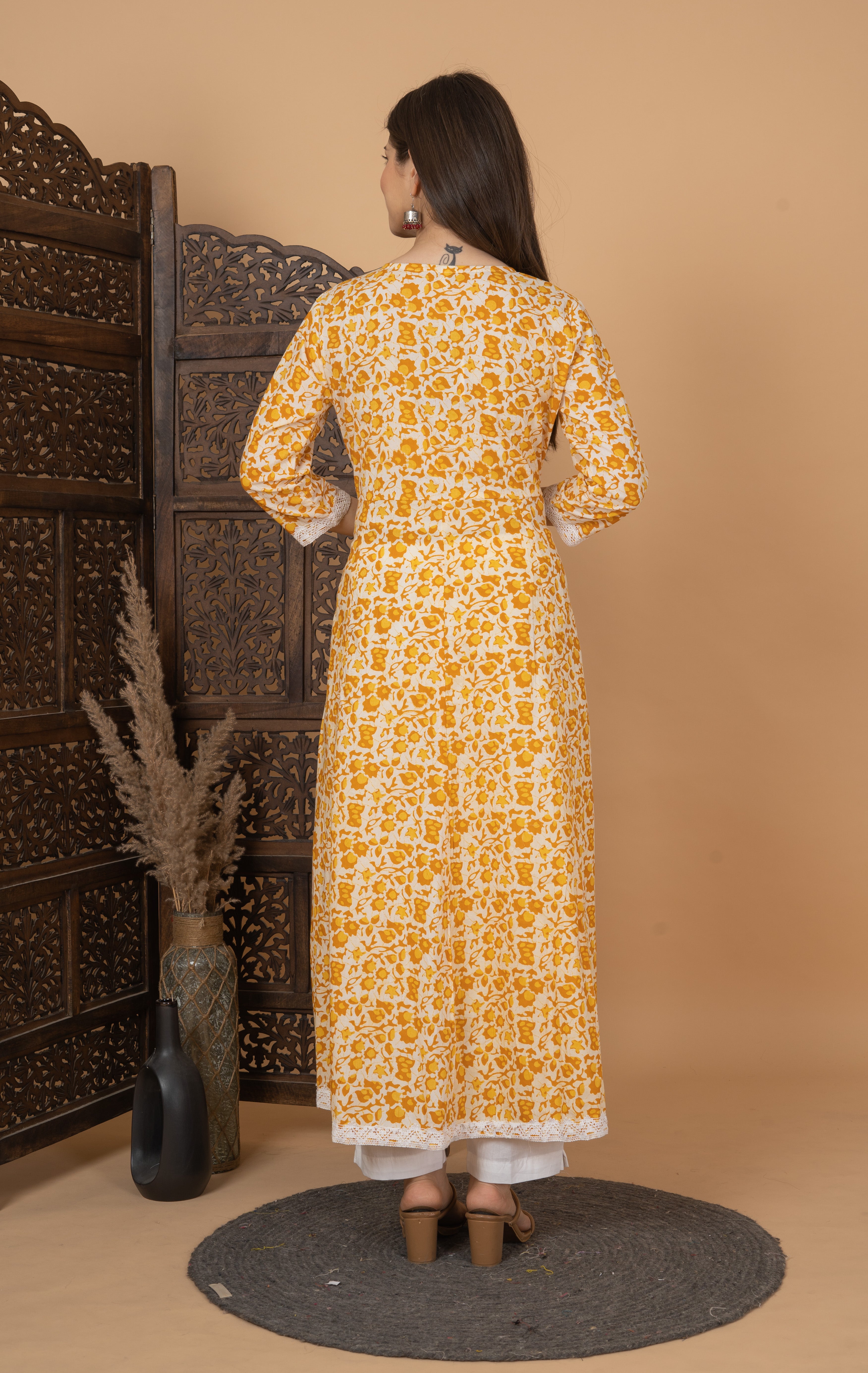 MEERA FAB Women's Cotton Printed Anarkali Kurta with Palazzo & Dupatta Set