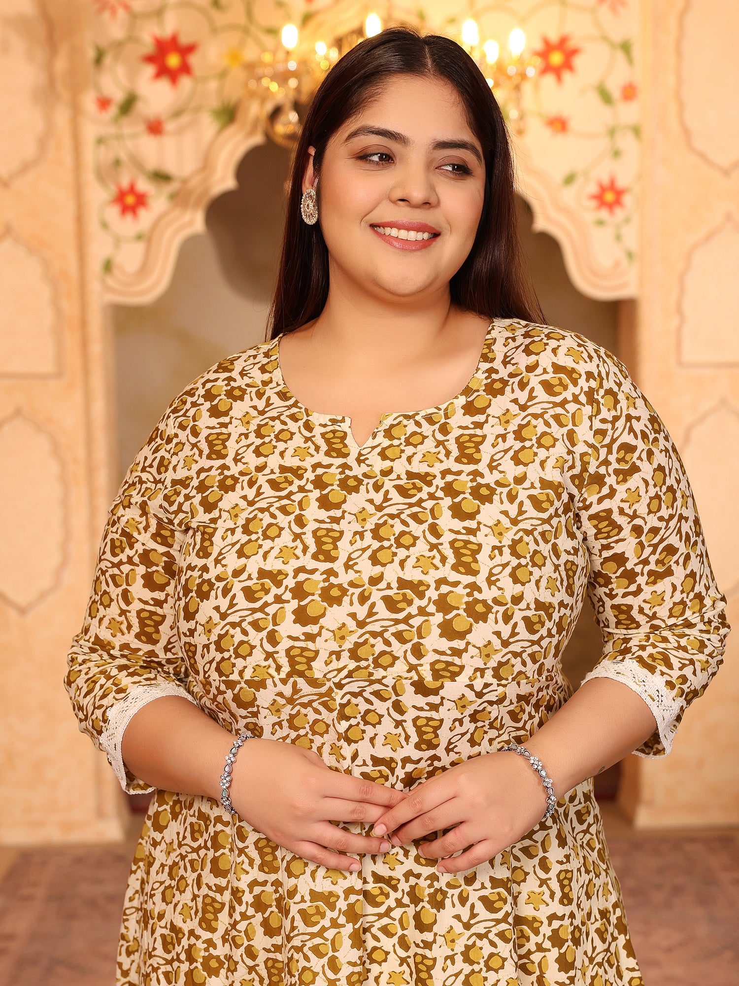 MEERA FAB Women's Pure Cotton Printed Anarkali Kurta with Palazzos & Dupatta