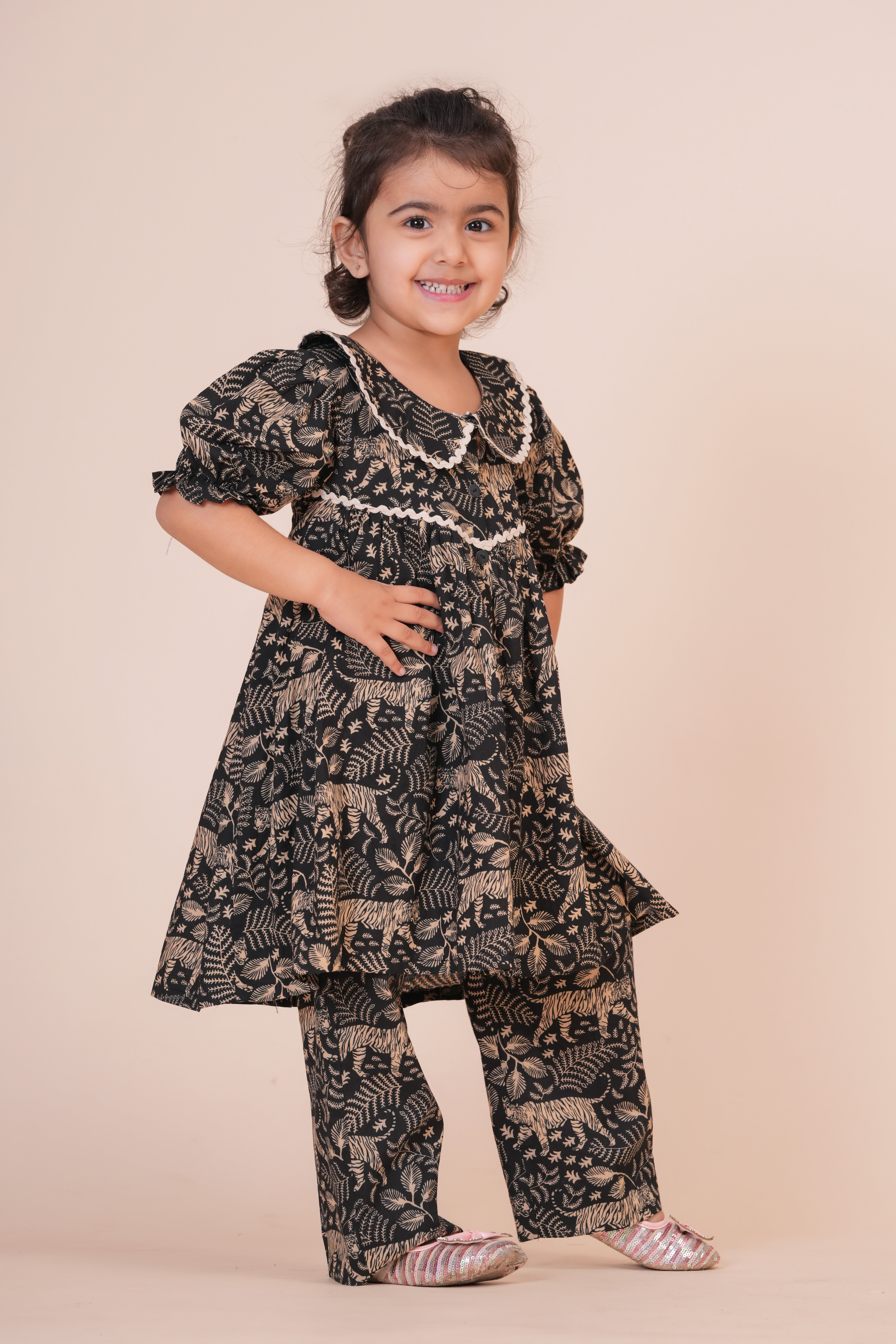 Girls Pure Cotton Regular Fit Kurti Palazzo Set | Printed Half Sleeve Kurti with Palazzo Pant Set for Kids | Traditional Ethnic Co-Ord Outfit