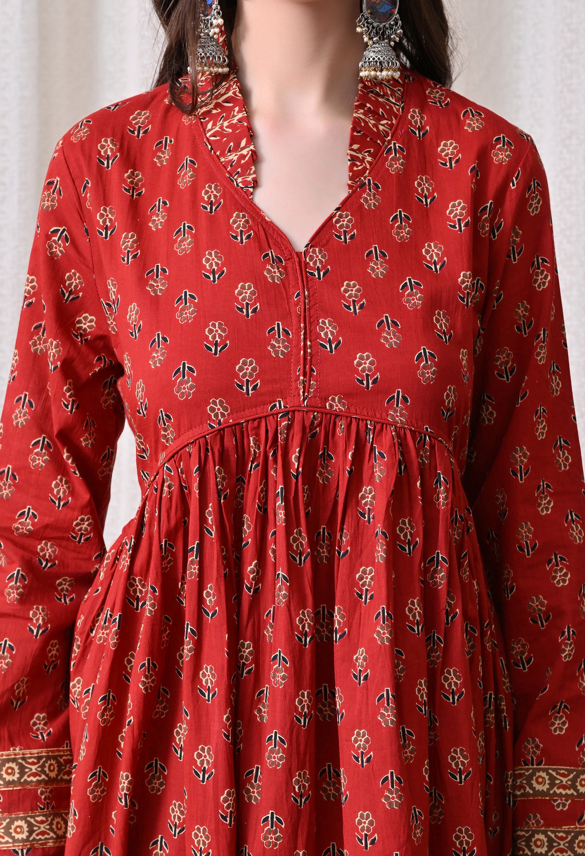MEERA FAB Women Printed Regular Pure Cotton Anarkali Kurta with Palazzos & with Dupatta