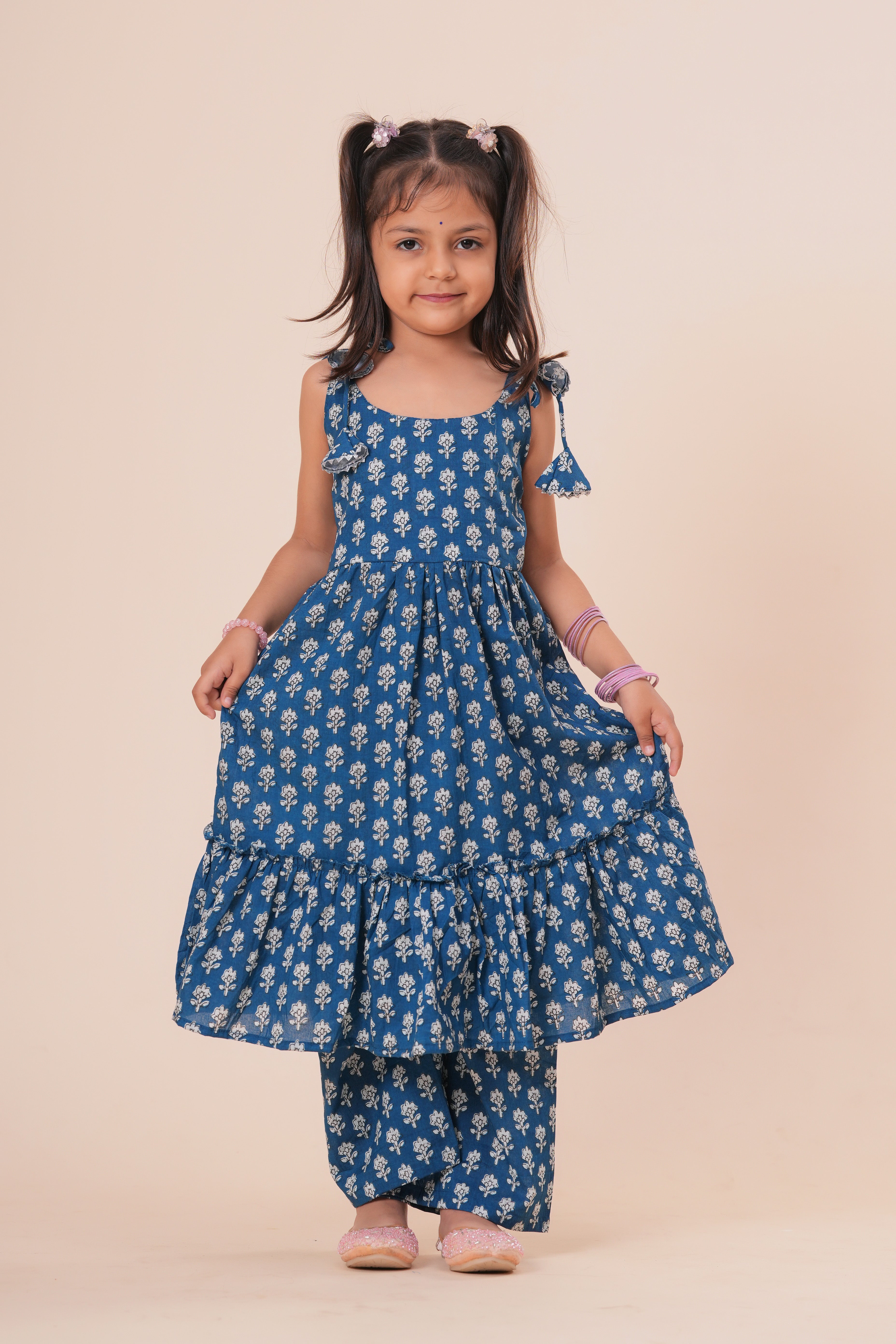Girls Kids Pure Cotton Sleeveless Kurti with Pant Set | Printed Kurti Top and Palazzo Set | Comfortable Ethnic Co-Ord Outfit