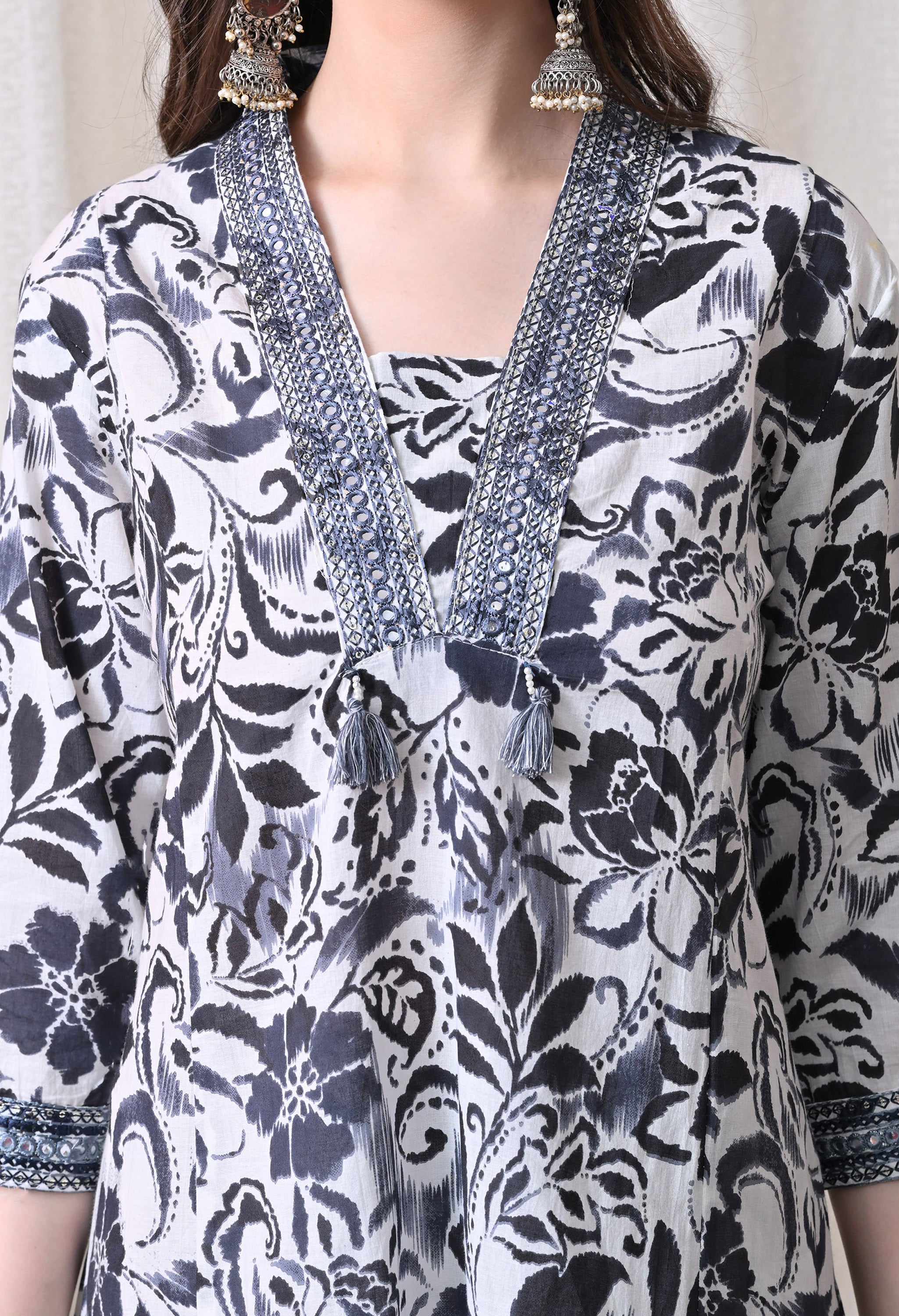 MEERA FAB Women Floral Printed Regular Pure Cotton Anarkali Kurta with Palazzos & with Dupatta