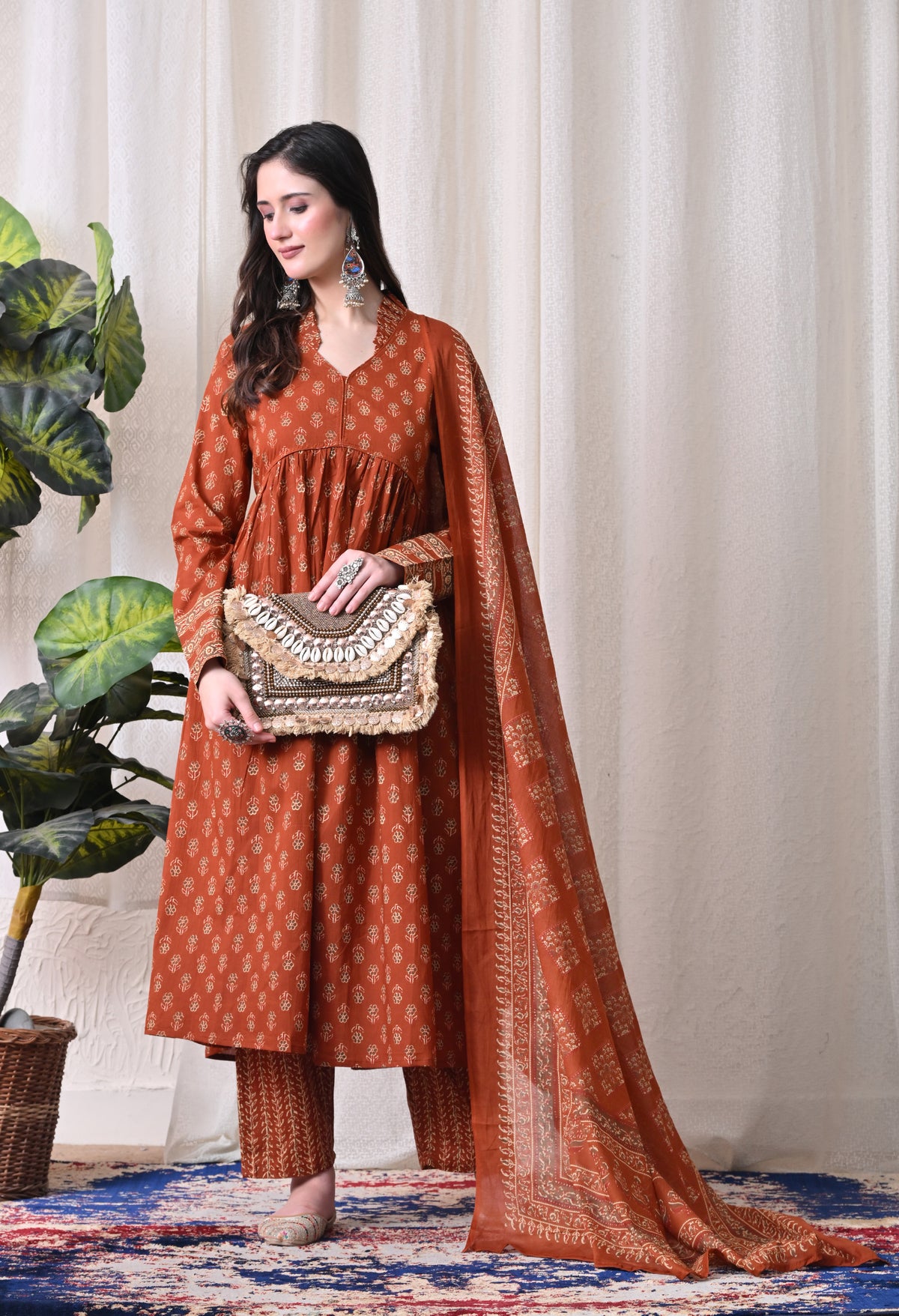 MEERA FAB Women Printed Regular Pure Cotton Anarkali Kurta with Palazzos & with Dupatta