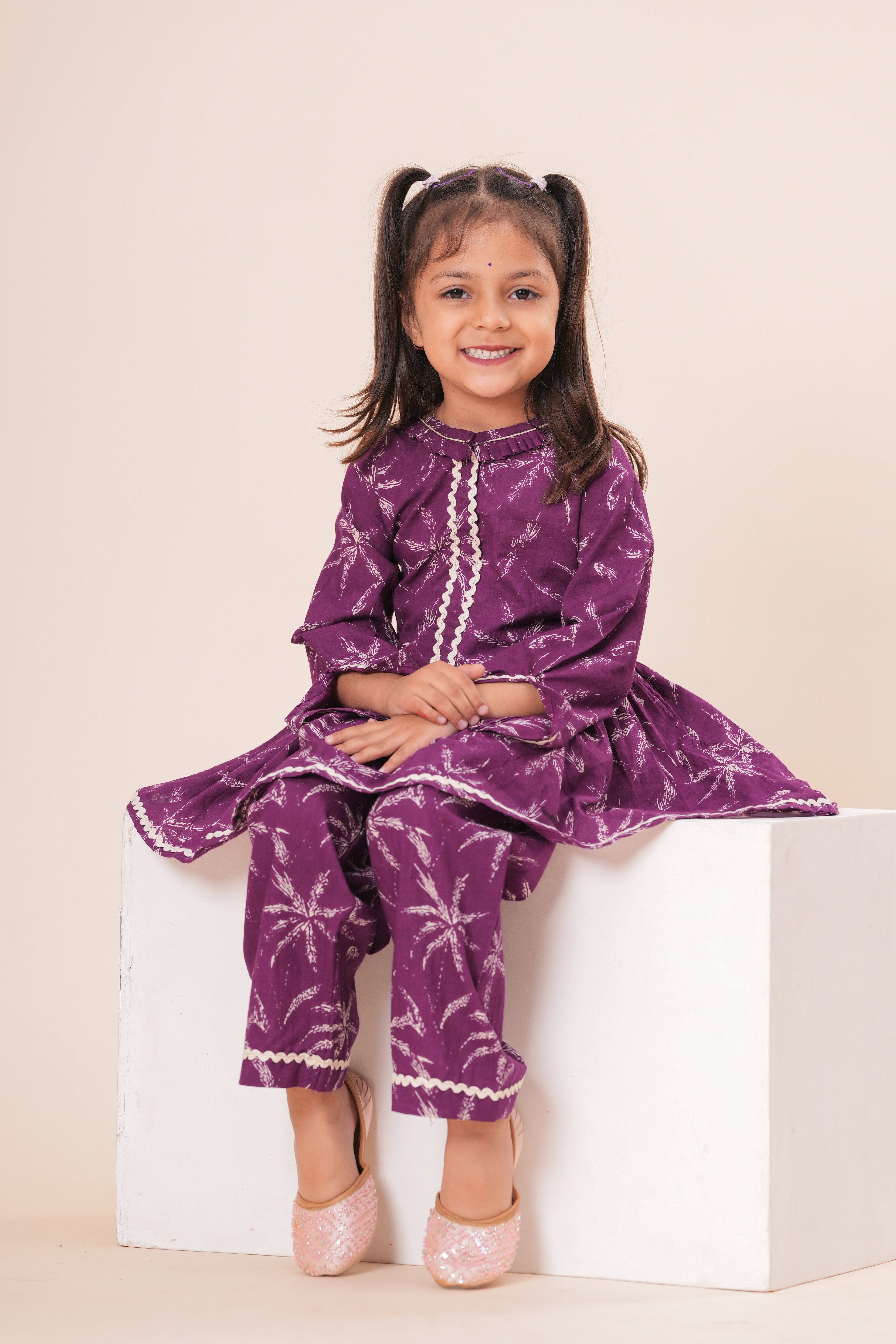 Girls Kids Pure Cotton Full Sleeves Printed Top and Pant Suit Set | Floral Printed Top and Bottom Outfit | Traditional Ethnic Co-Ord Set