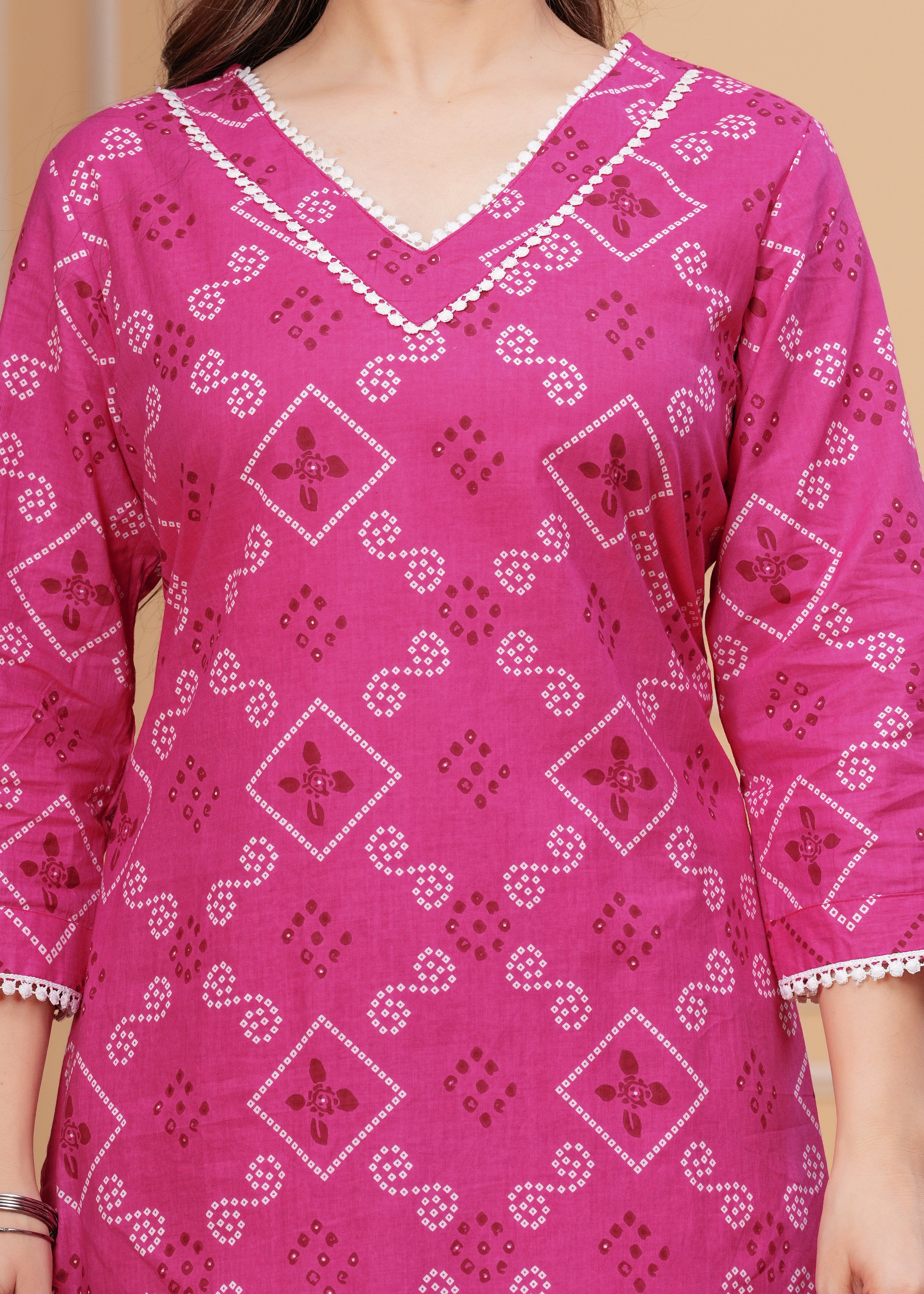 MEERA FAB Women's Pure Cotton Bandhani Printed Kurta with Palazzo & Dupatta