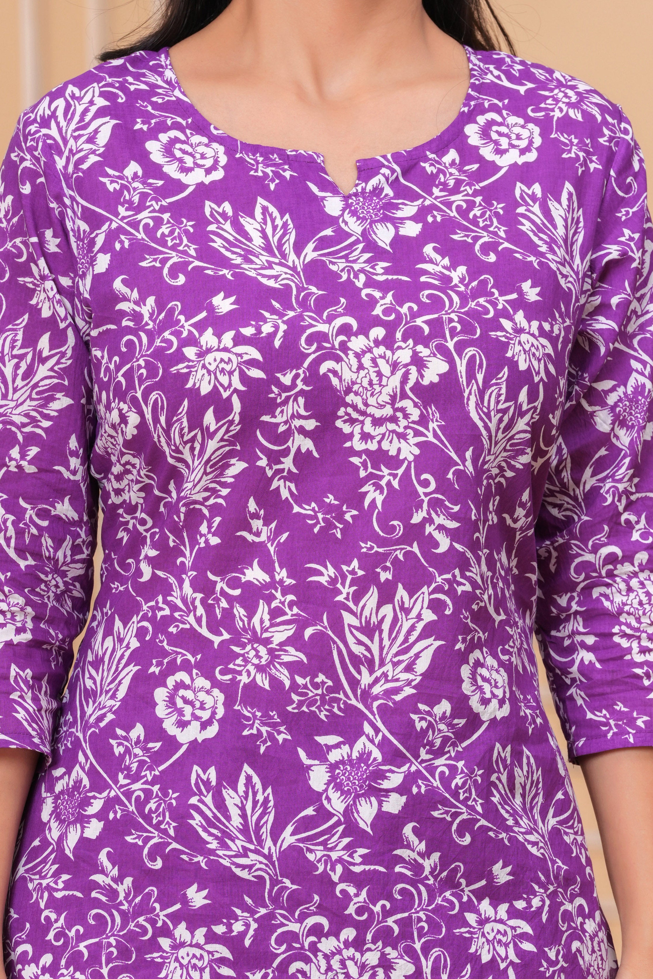 MEERA FAB Women Printed V-Neck Pure Cotton Tunic with Trousers Co-Ords Set