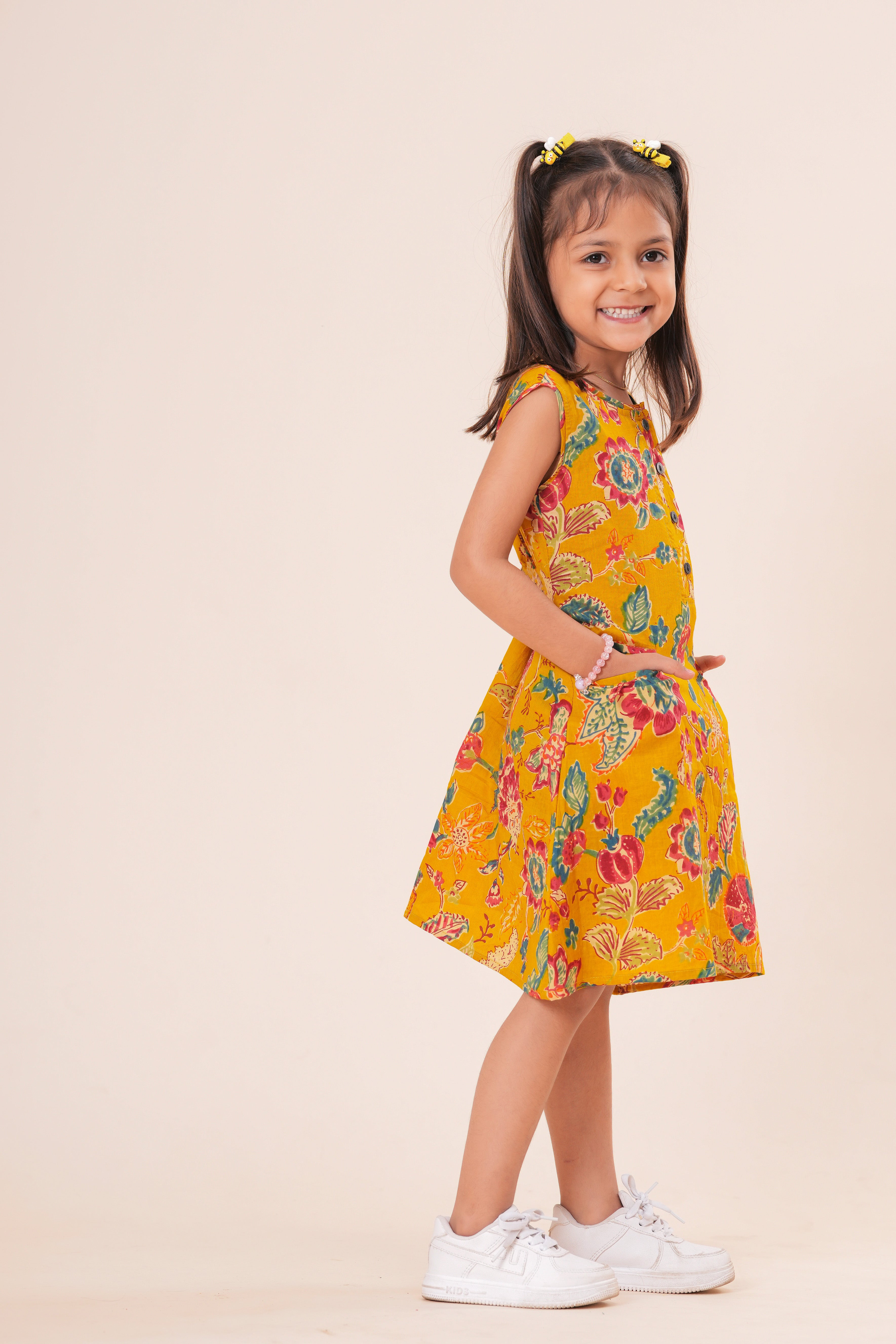 Girls Kids Pure Cotton Sleeveless Flare Dress | Floral Printed One-Piece Dress | Soft Breathable Cotton Outfit for Casual Wear