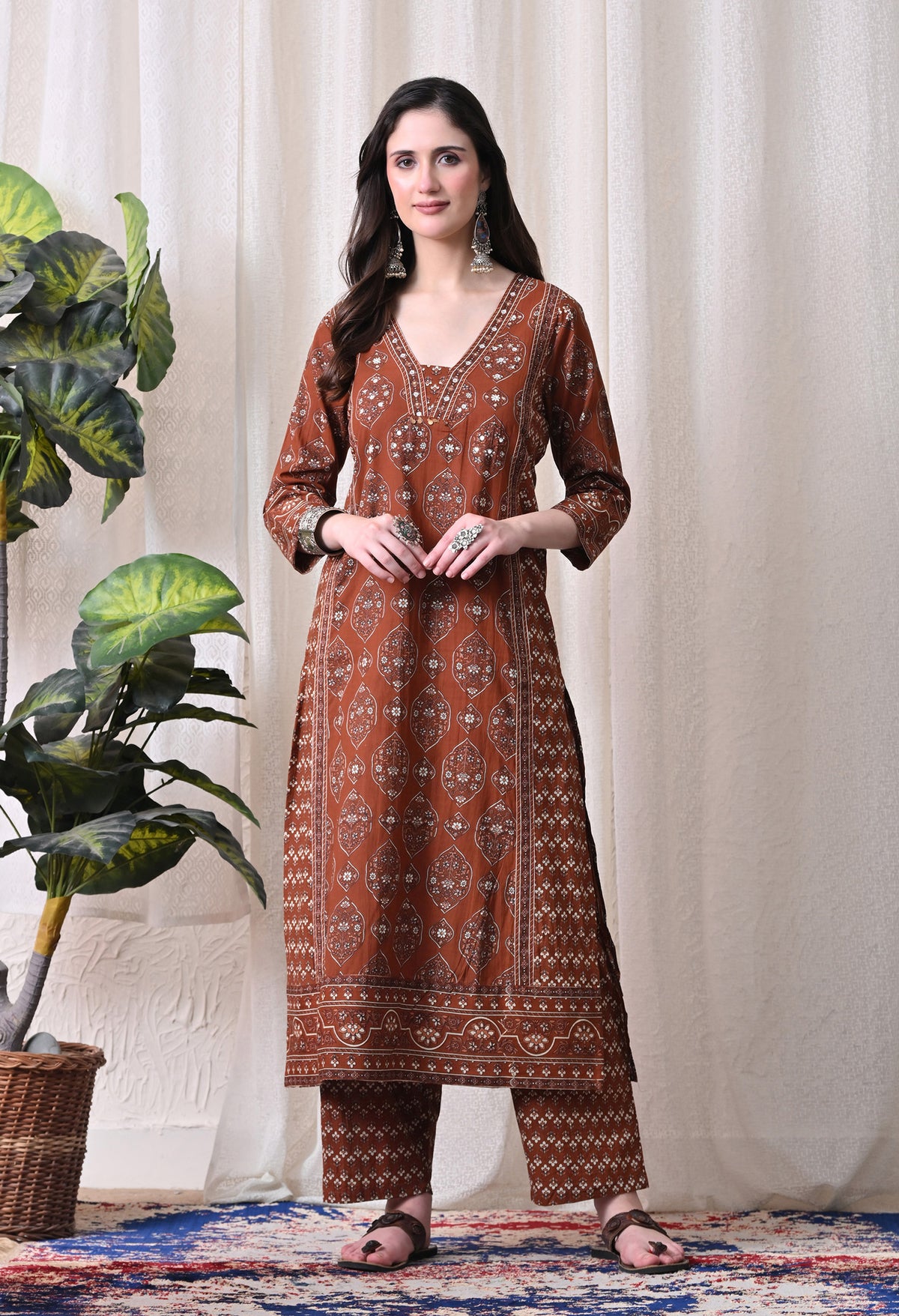 MEERA FAB Women Printed Regular Pure Cotton Straight Kurta with Palazzos & with Dupatta