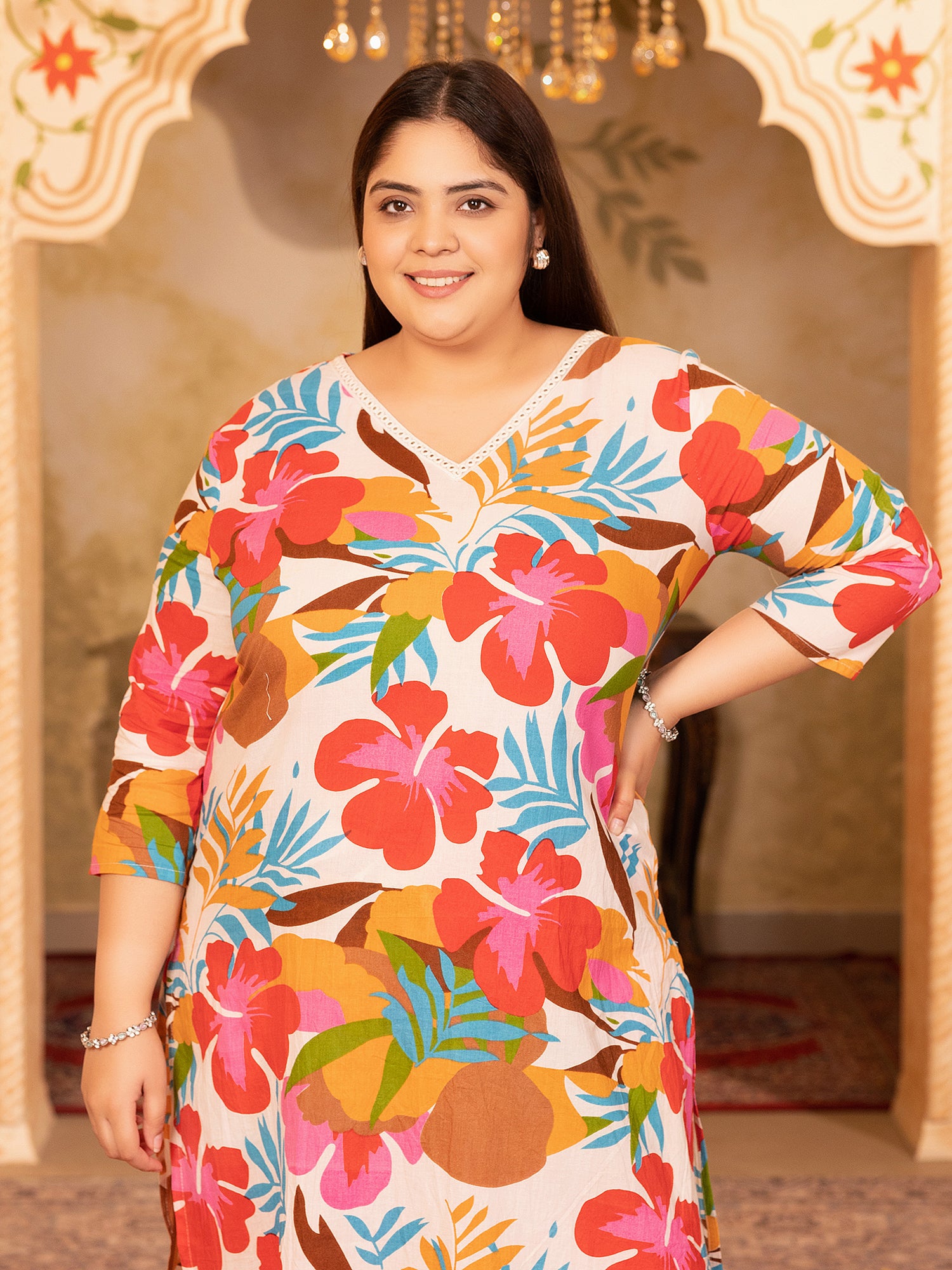 MEERA FAB Women's Pure Cotton Printed Straight Kurta With Palazzos