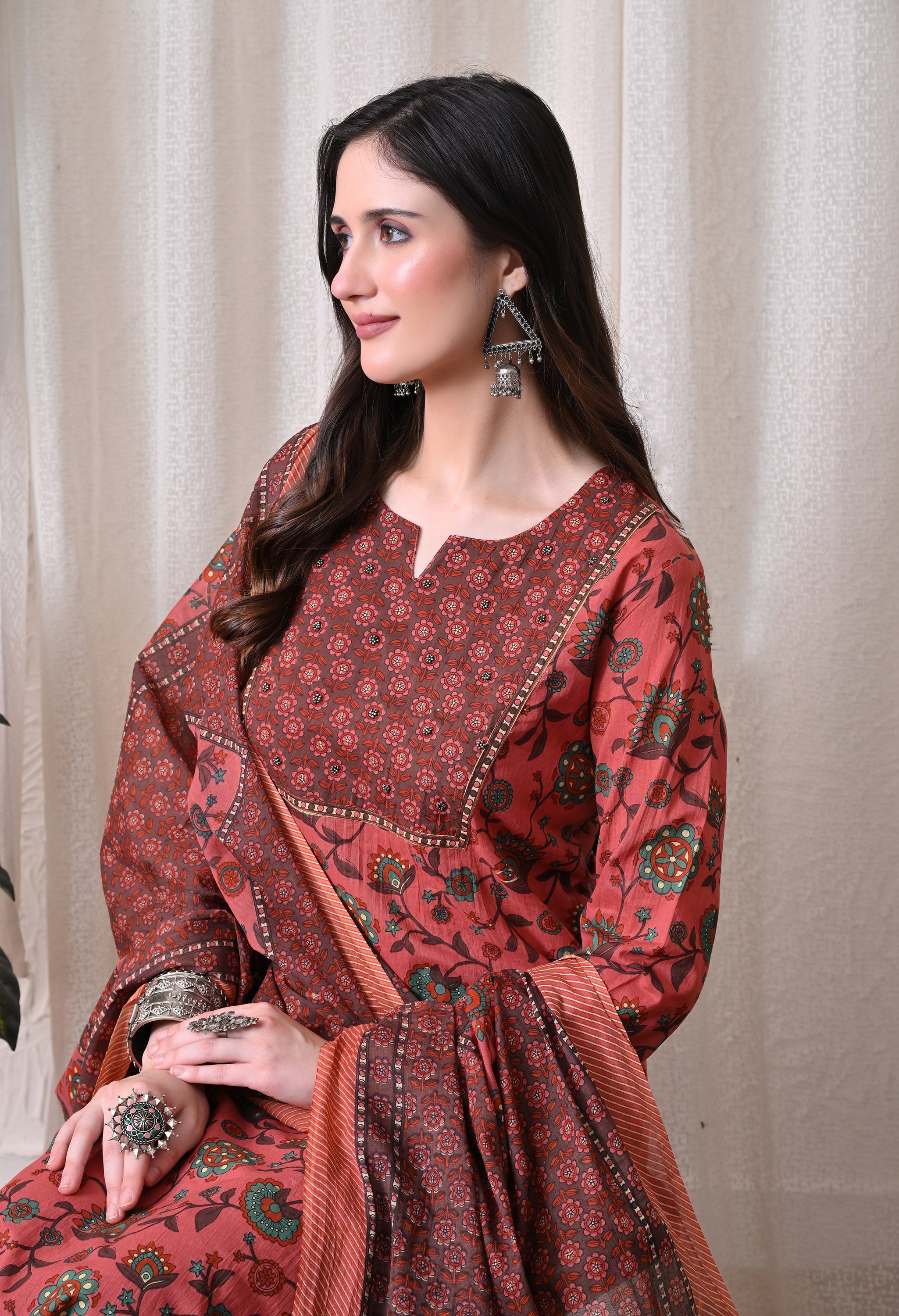 MEERA FAB Women Printed Regular Pure Cotton Straight Handwork Kurta with Palazzos & with Dupatta (Copy)