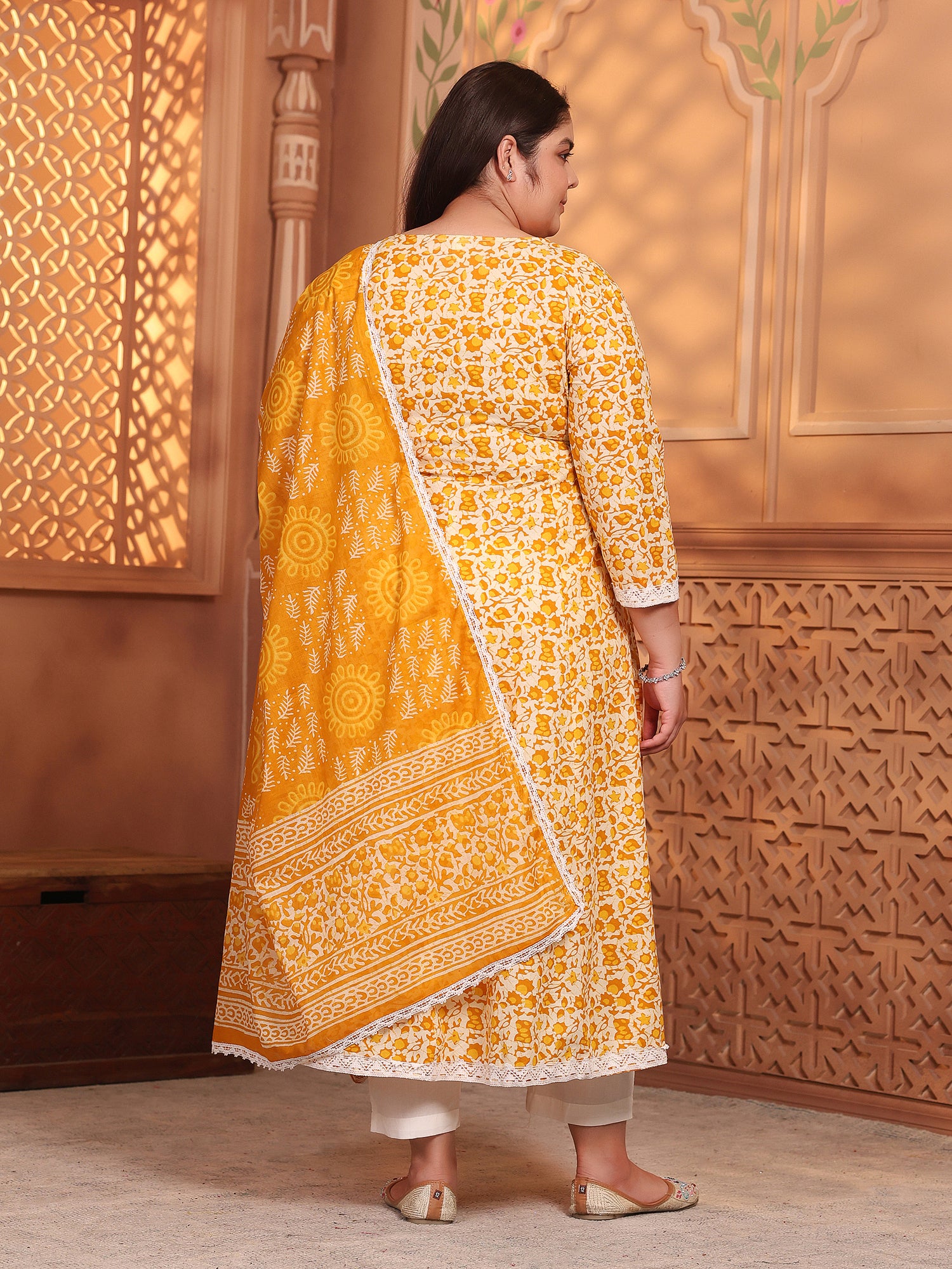 MEERA FAB Women's Pure Cotton Printed Anarkali Kurta with Palazzos & Dupatta