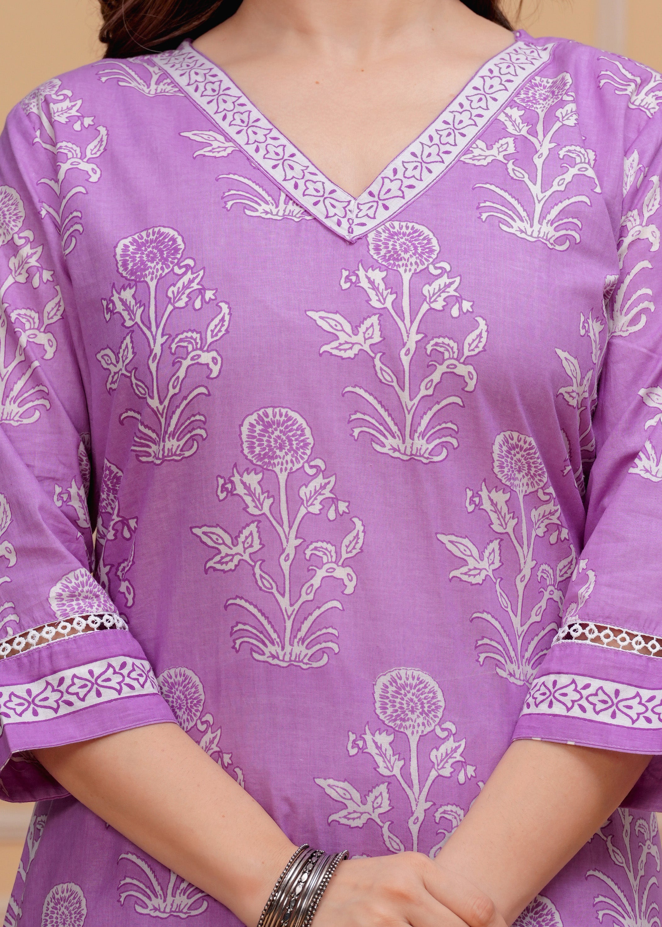 MEERA FAB Women's Cotton Blend Straight Printed Kurta with Palazzo & Dupatta