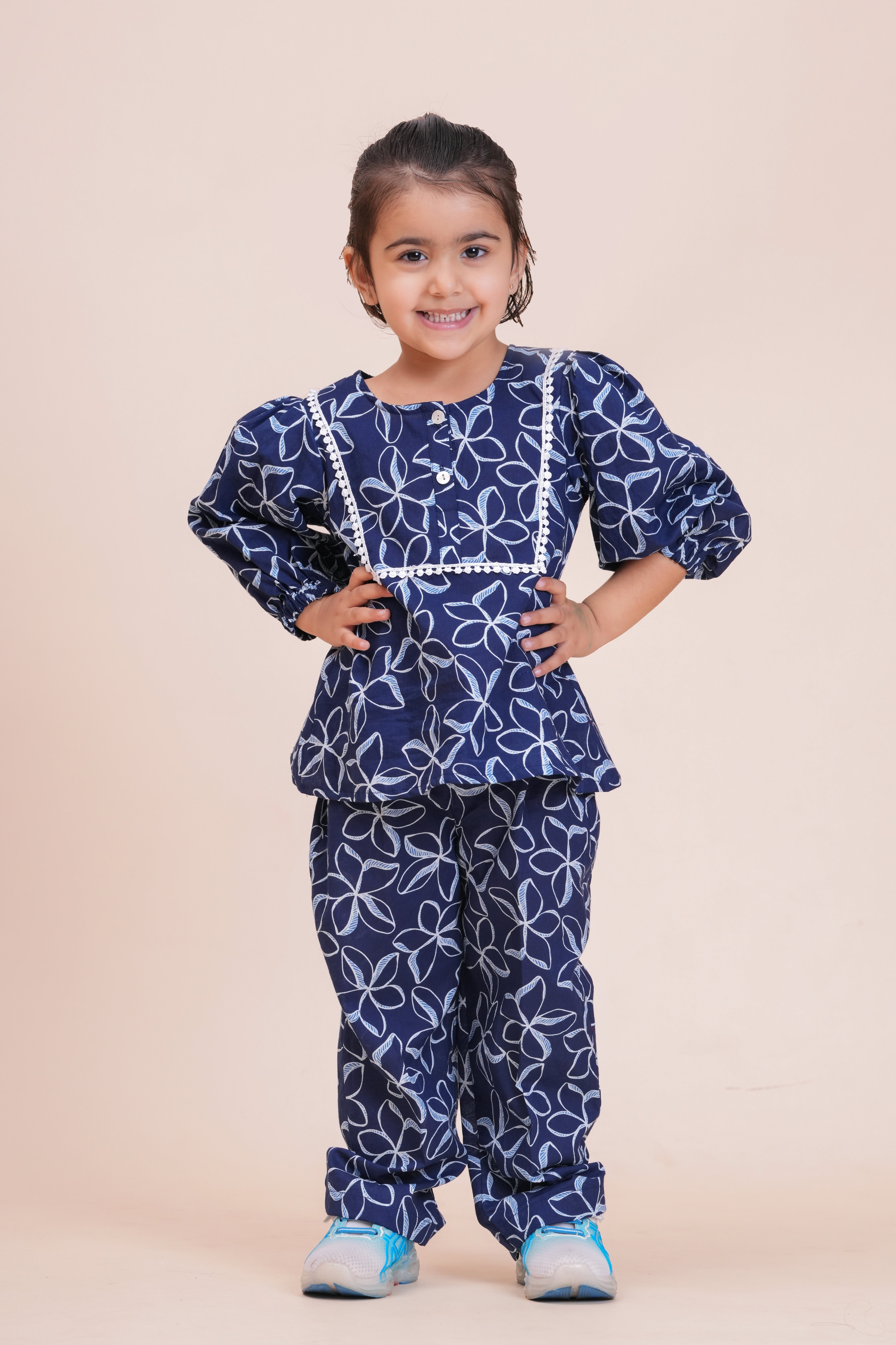 Girls Kids Pure Cotton Top and Pant Set | Printed Full Sleeve Top with Palazzo Pants | Soft Breathable Co-Ord Outfit