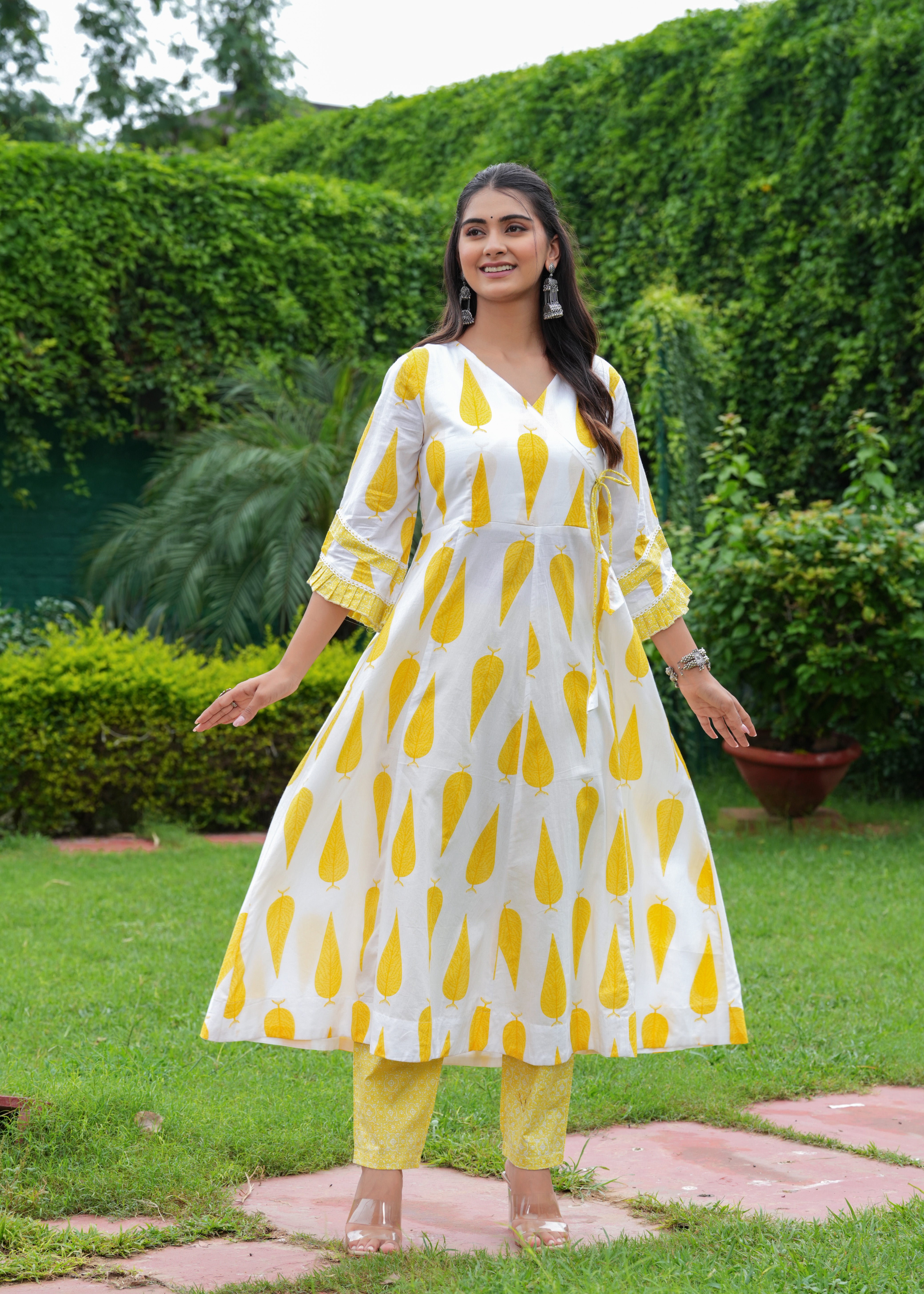 MEERA FAB Women's Cotton Blend Anarkali Printed Kurta with Palazzo & Dupatta