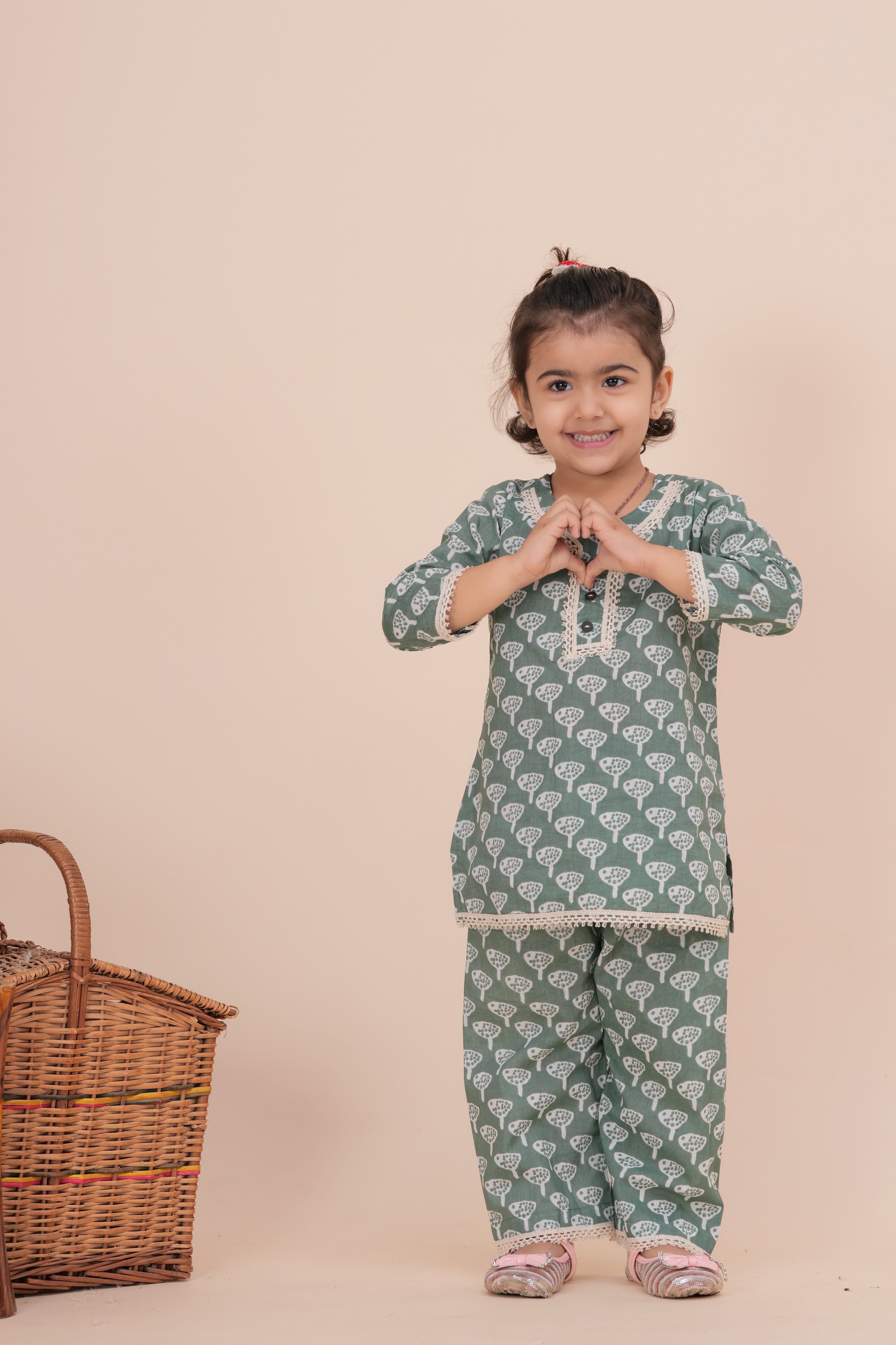 Girls Kids Pure Cotton Top and Pant Set | Printed Full Sleeve Top with Palazzo Pants | Soft Breathable Co-Ord Outfit