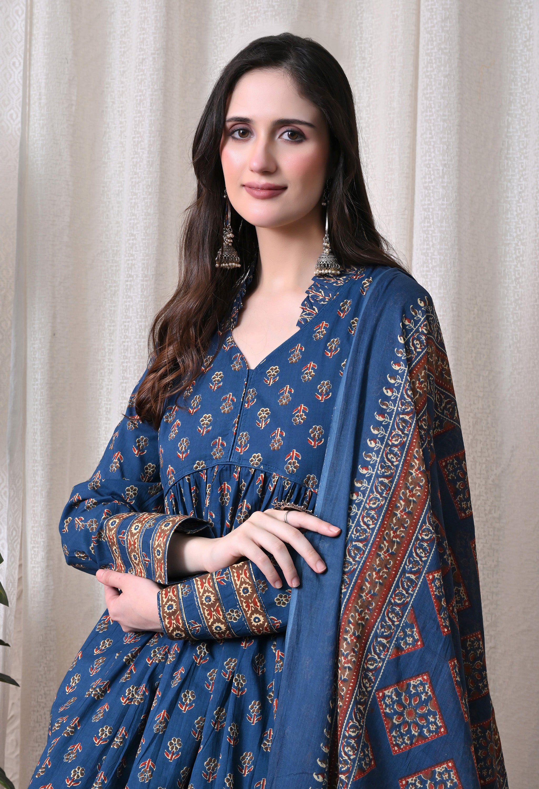 MEERA FAB Women Printed Regular Pure Cotton Anarkali Kurta with Palazzos & with Dupatta