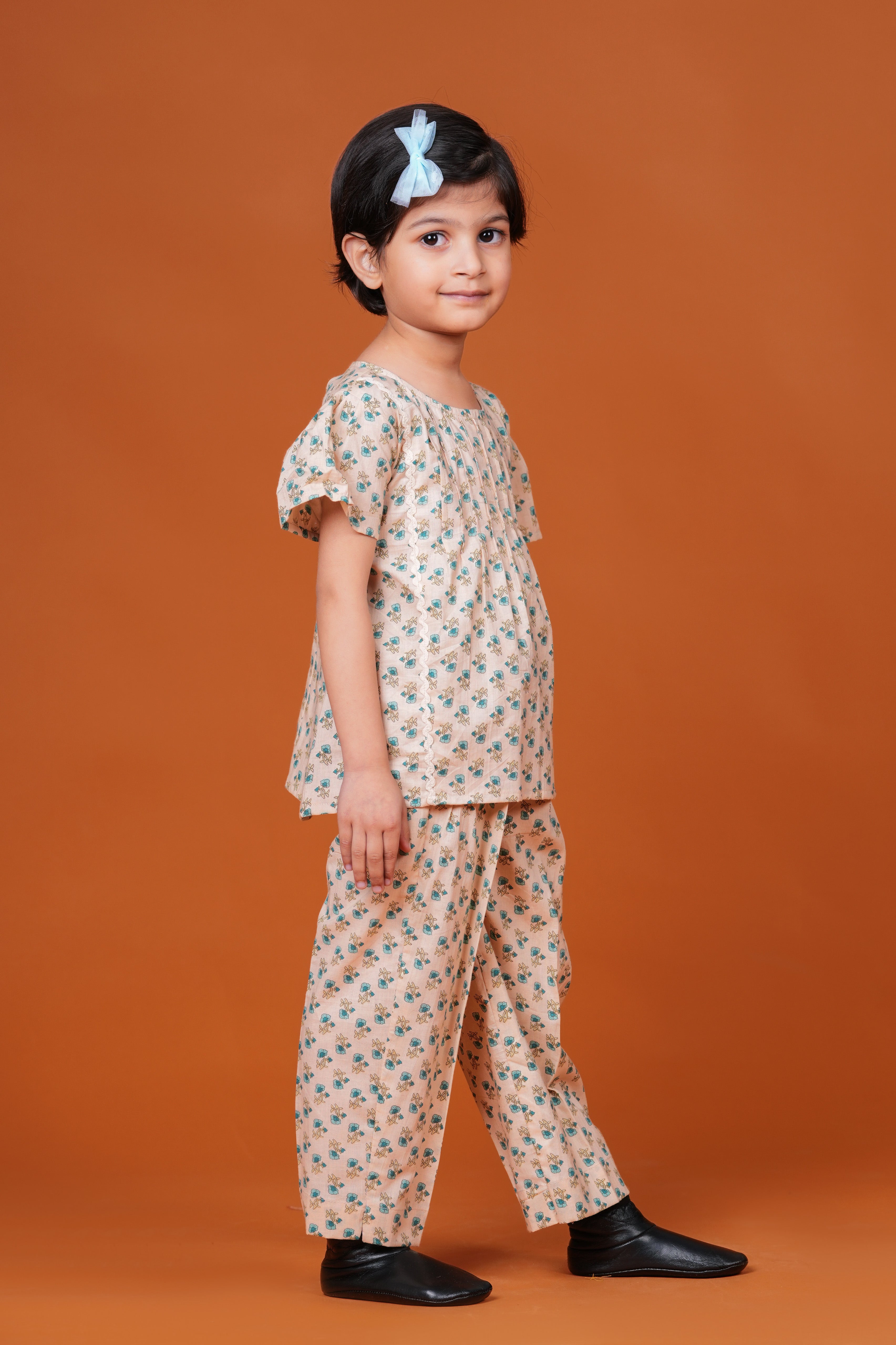 Girls Pure Cotton Top with Pant Set | Floral Printed Half Sleeve Top with Palazzo Pants | Soft Breathable Co-ord Outfit