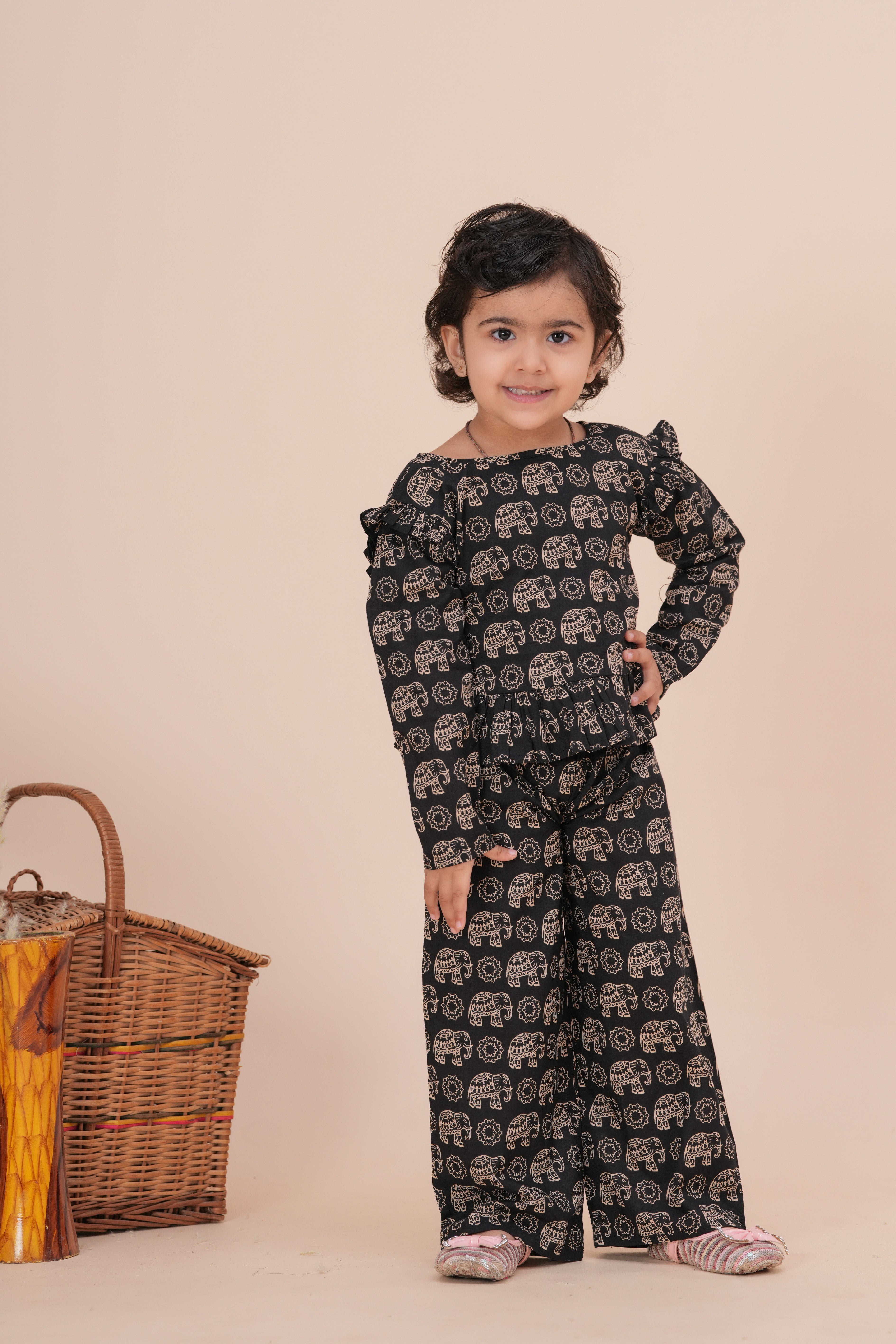 Girls Kids Pure Cotton Kurta with Pant | Printed Full Sleeve Kurta and Palazzo Set | Soft Breathable Ethnic Co-Ord Outfit