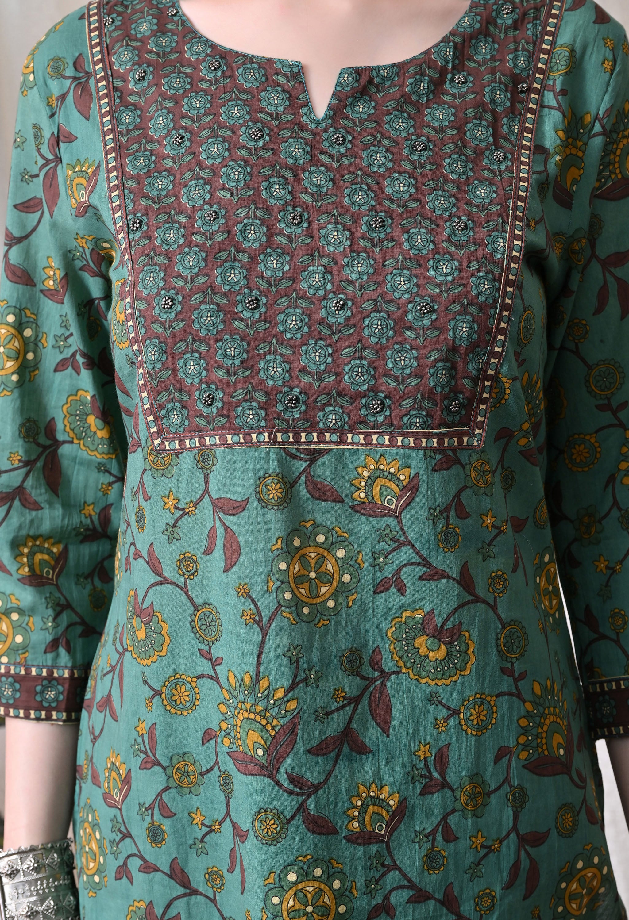 MEERA FAB Women Printed Regular Pure Cotton Straight Handwork Kurta with Palazzos & with Dupatta (Copy)