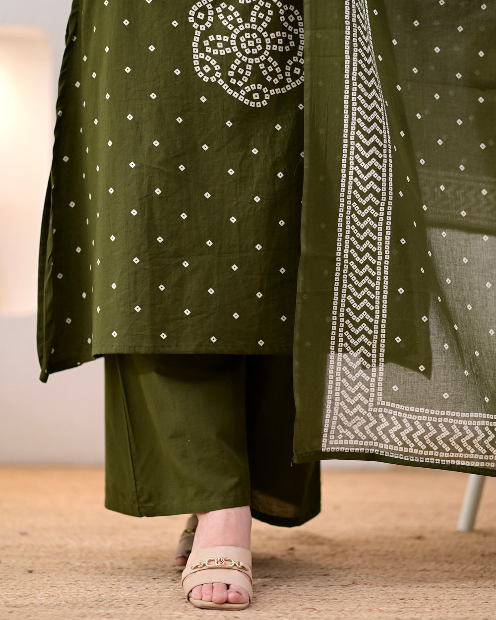 MEERA FAB Women's Pure Bandhej Cotton Straight Kurta Set with Palazzo Pants & Dupatta|Ethnic wear|Kurti Suit Set for Women