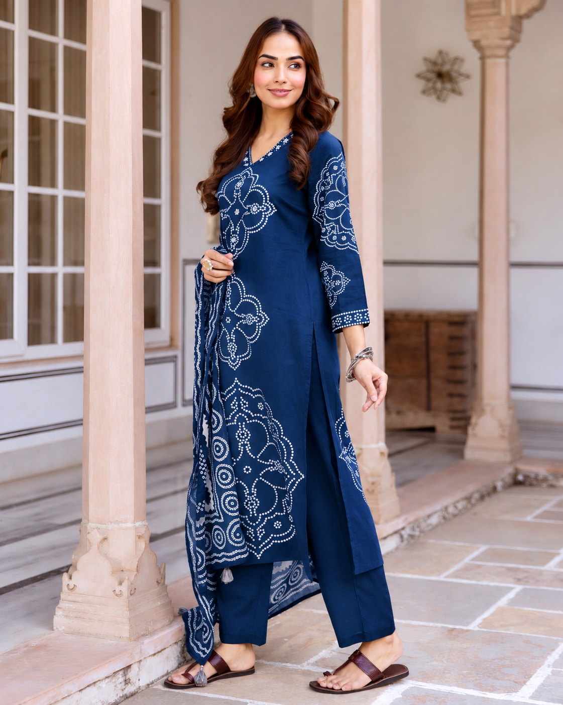 MEERA FAB Women's Pure Cotton Straight Kurta Set with Palazzo Pants & Dupatta|Ethnic wear|Kurti Suit Set for Women