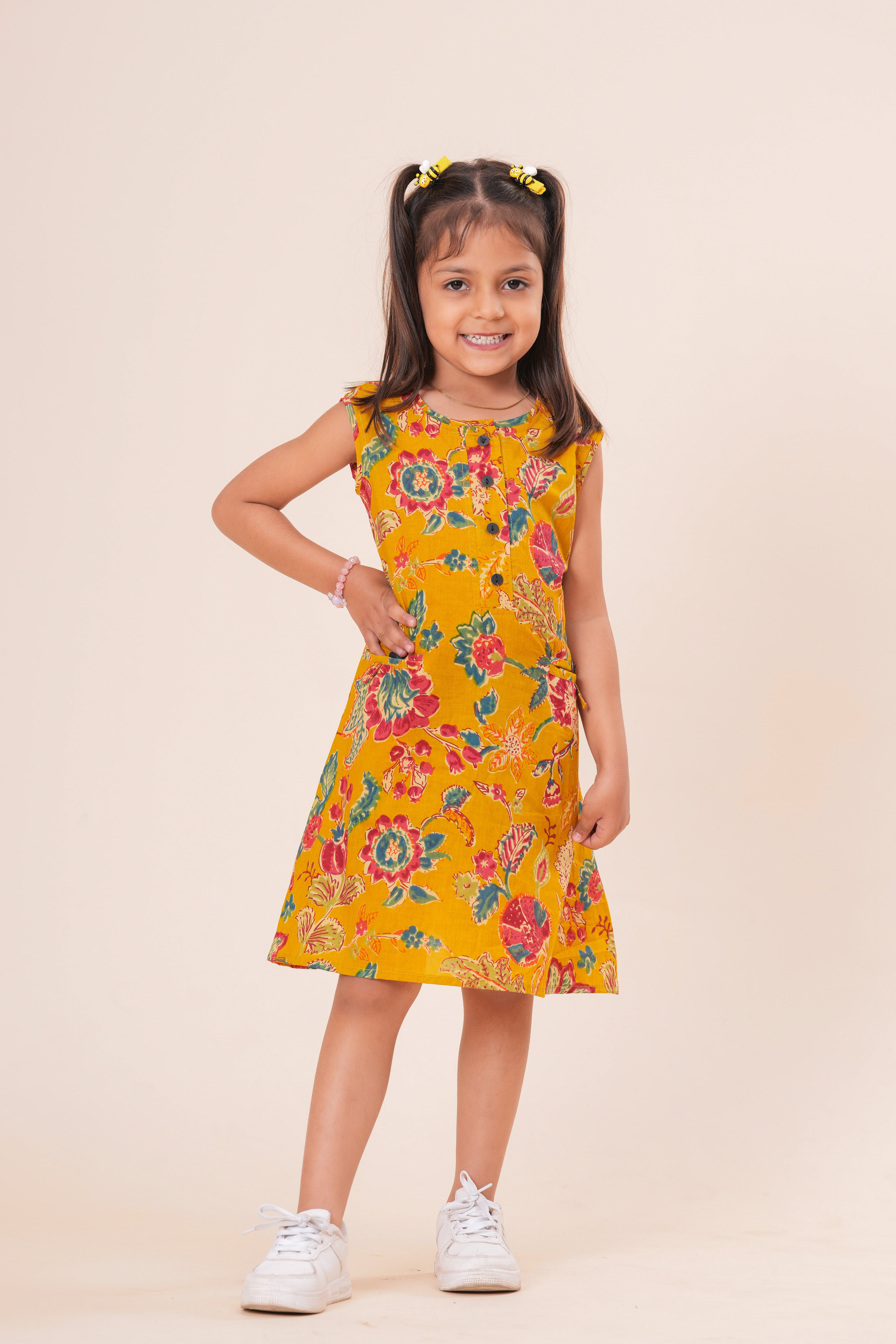 Girls Kids Pure Cotton Sleeveless Flare Dress | Floral Printed One-Piece Dress | Soft Breathable Cotton Outfit for Casual Wear
