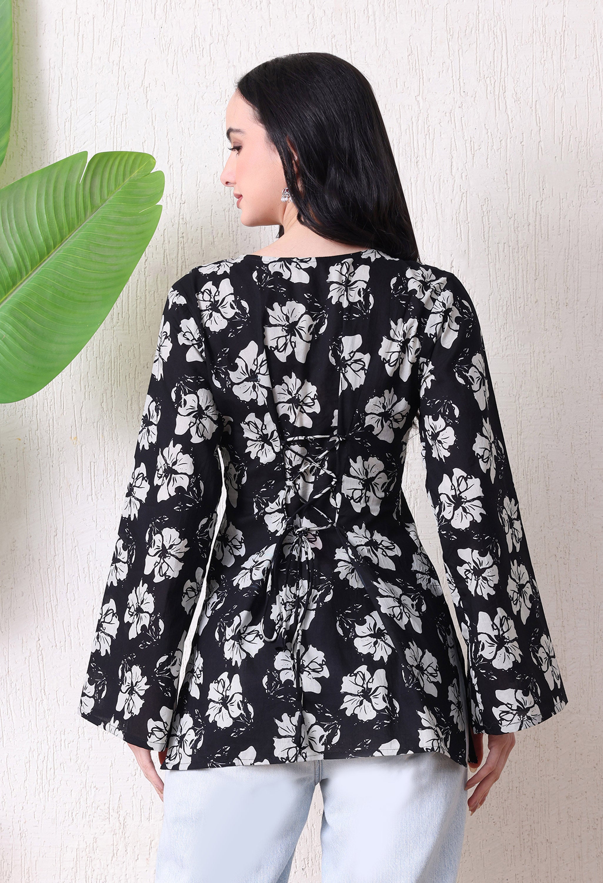 MEERA FAB Women's Floral Printed Cotton Short Kurta | Floral Printed Kurta with Full Sleeves | Short Kurti for Women