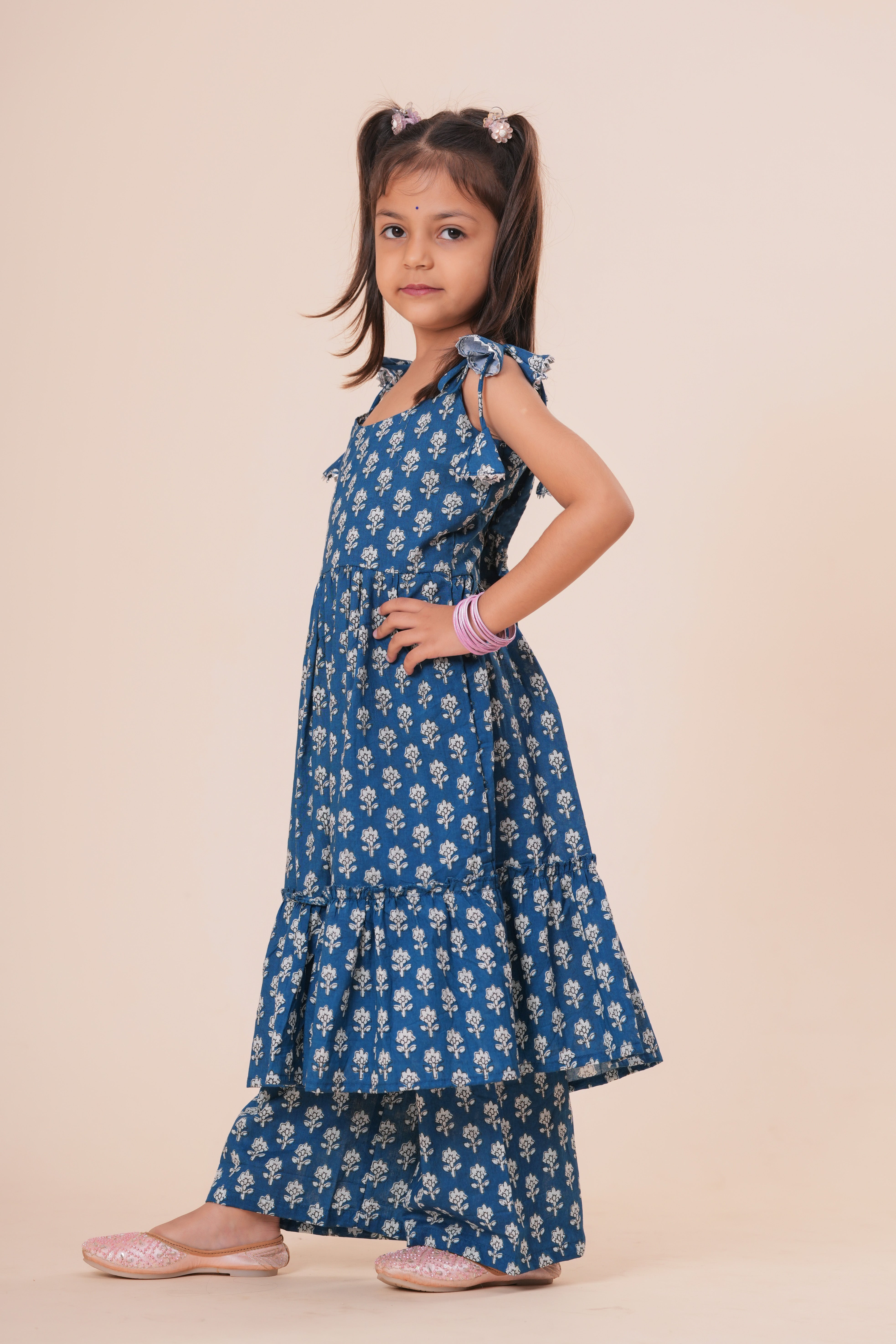 Girls Kids Pure Cotton Sleeveless Kurti with Pant Set | Printed Kurti Top and Palazzo Set | Comfortable Ethnic Co-Ord Outfit