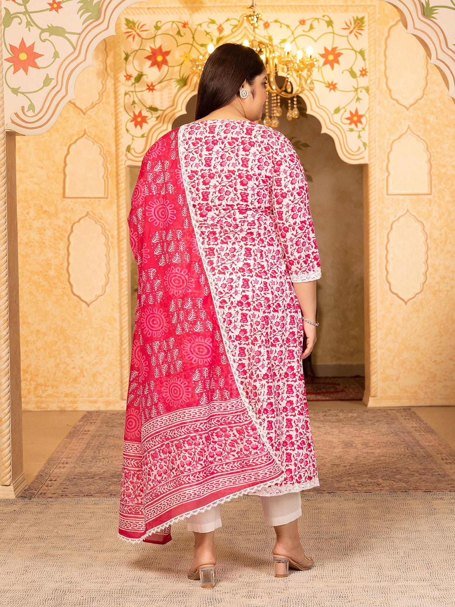 MEERA FAB Women's Pure Cotton Printed Anarkali Kurta with Palazzos & Dupatta