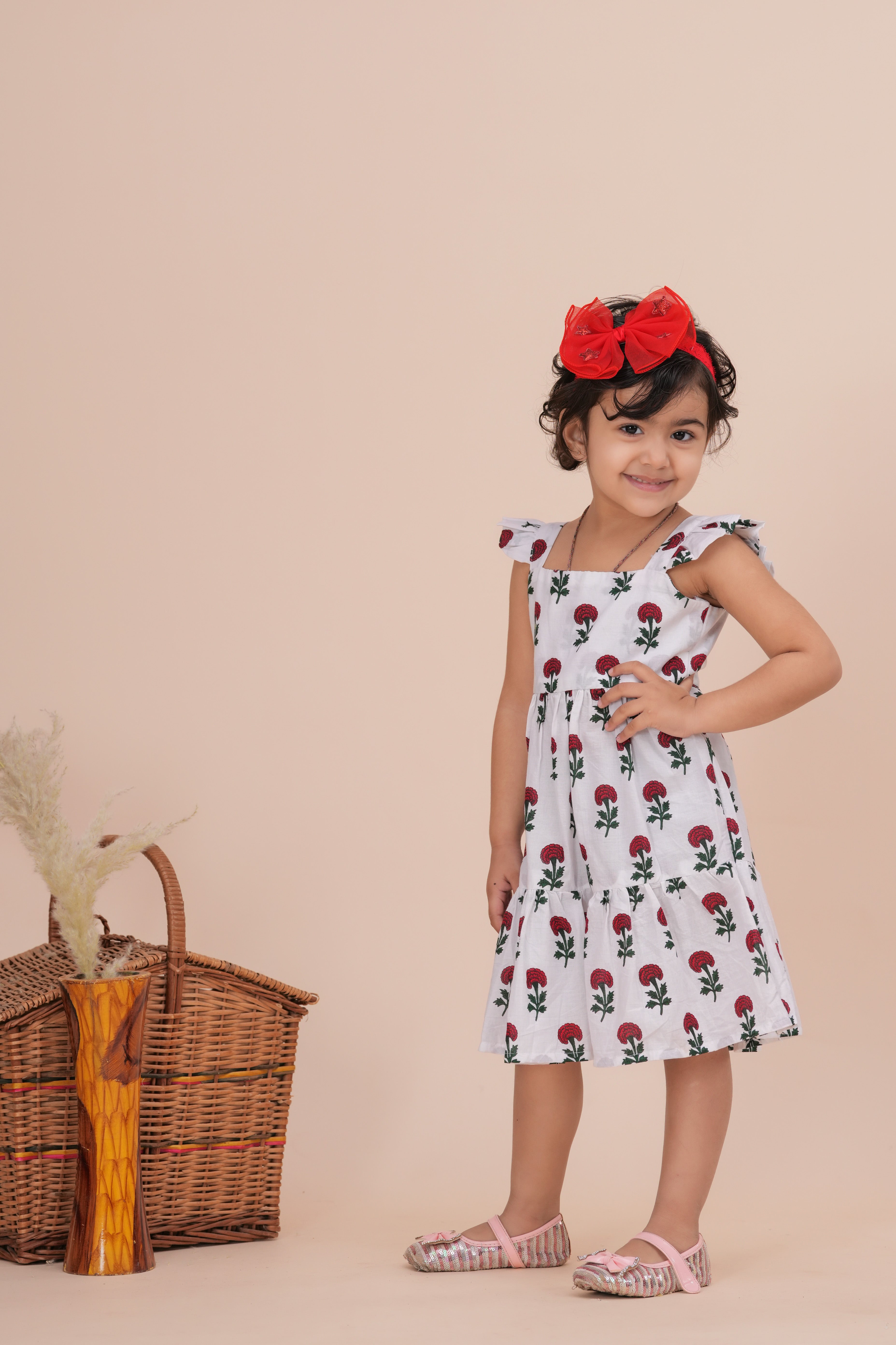 Girls Kids Pure Cotton Sleeveless Flare Dress | Floral Printed One-Piece Dress | Soft Breathable Cotton Outfit for Casual Wear