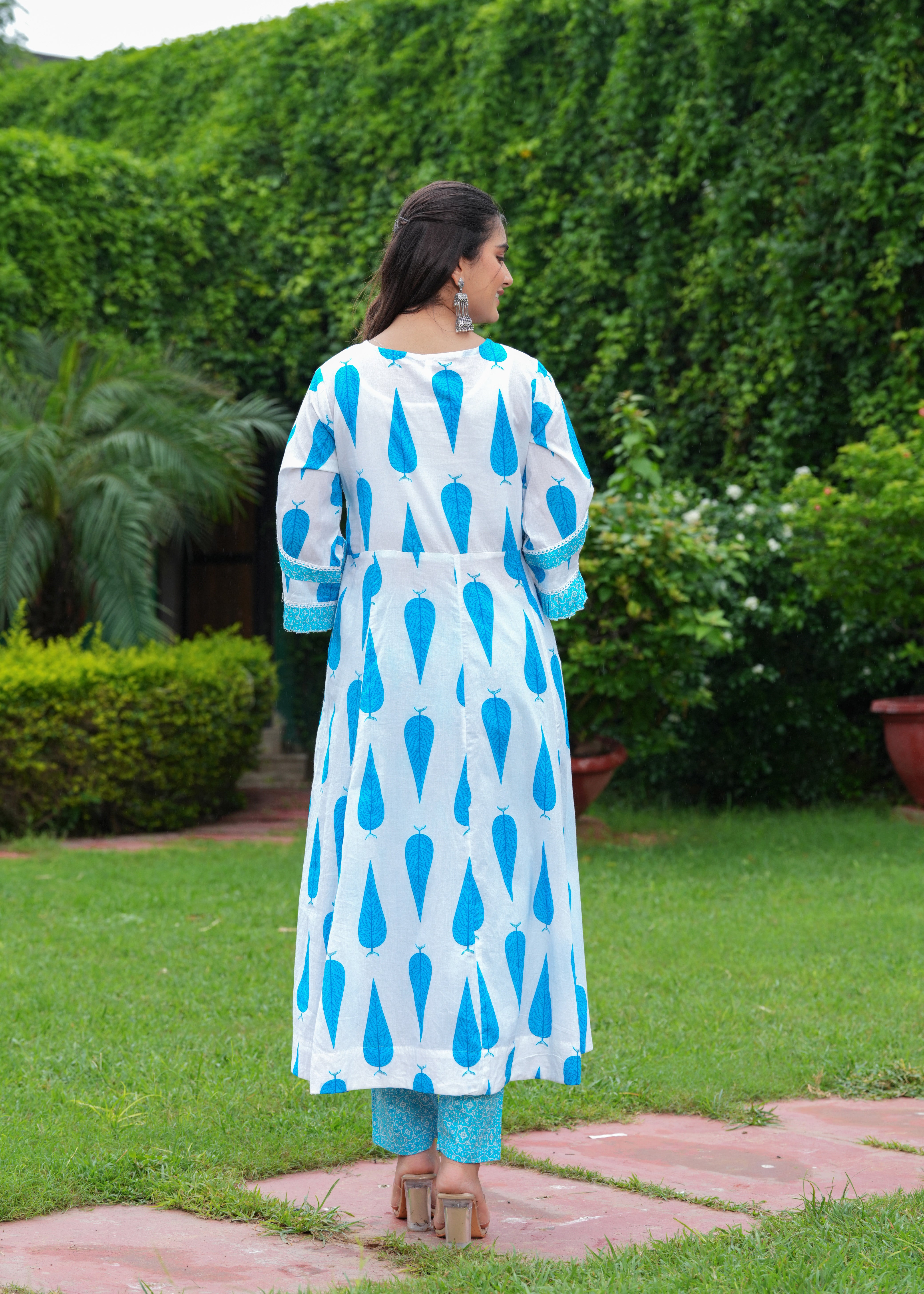 MEERA FAB Women's Cotton Blend Anarkali Printed Kurta with Palazzo & Dupatta