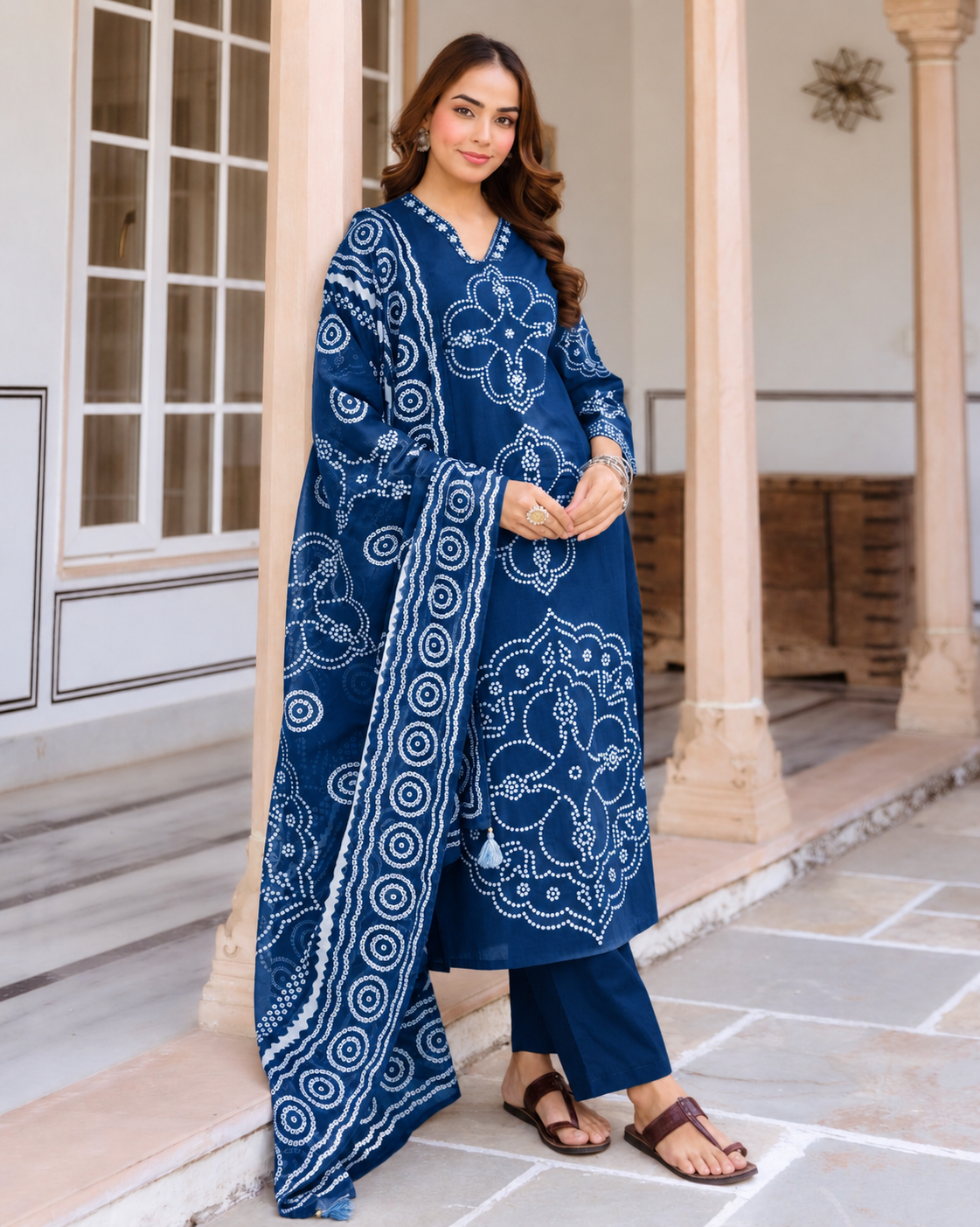 MEERA FAB Women's Pure Cotton Straight Kurta Set with Palazzo Pants & Dupatta|Ethnic wear|Kurti Suit Set for Women
