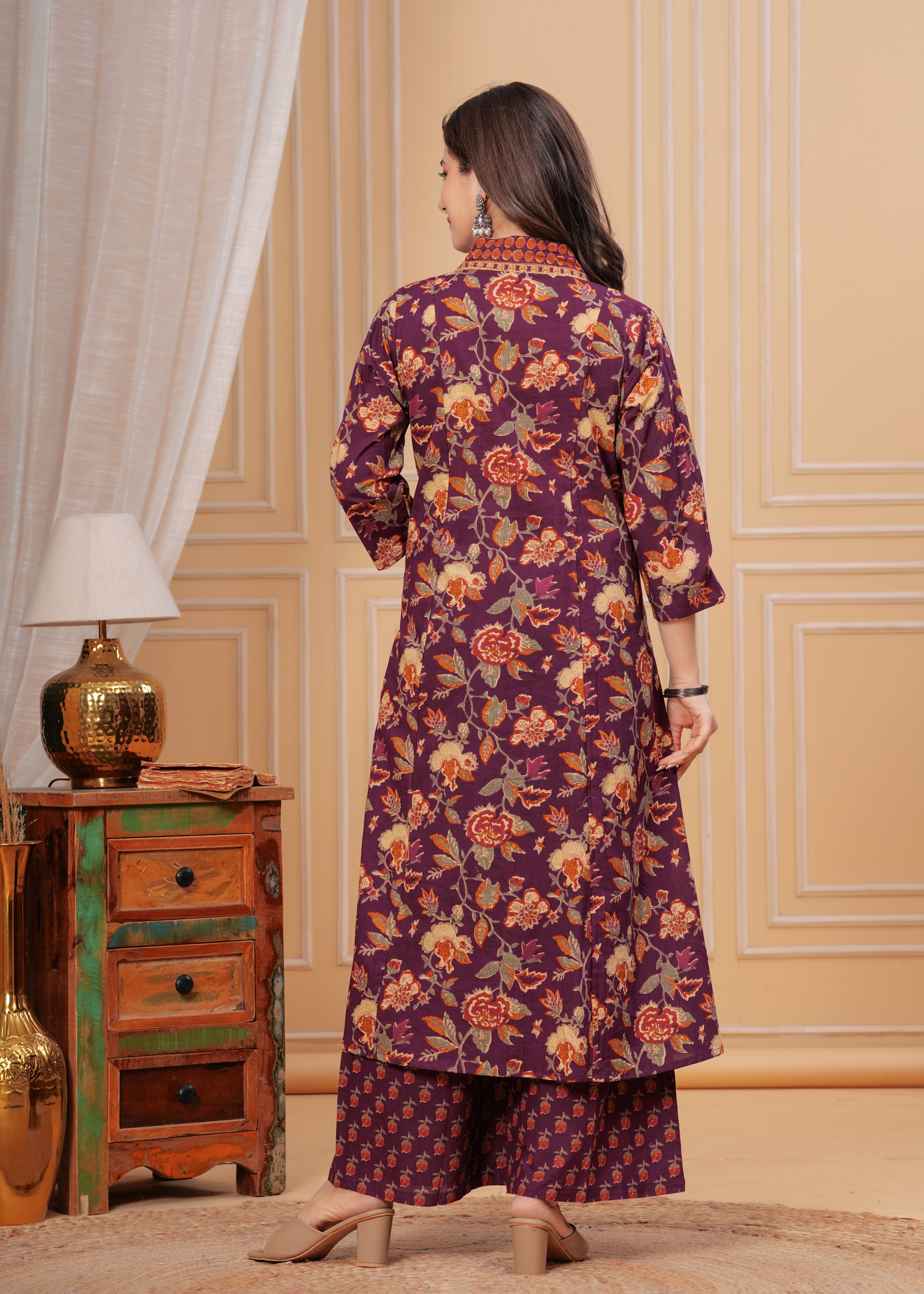 MEERA FAB Women's Cotton Blend Anarkali Printed Kurta with Palazzo & Dupatta