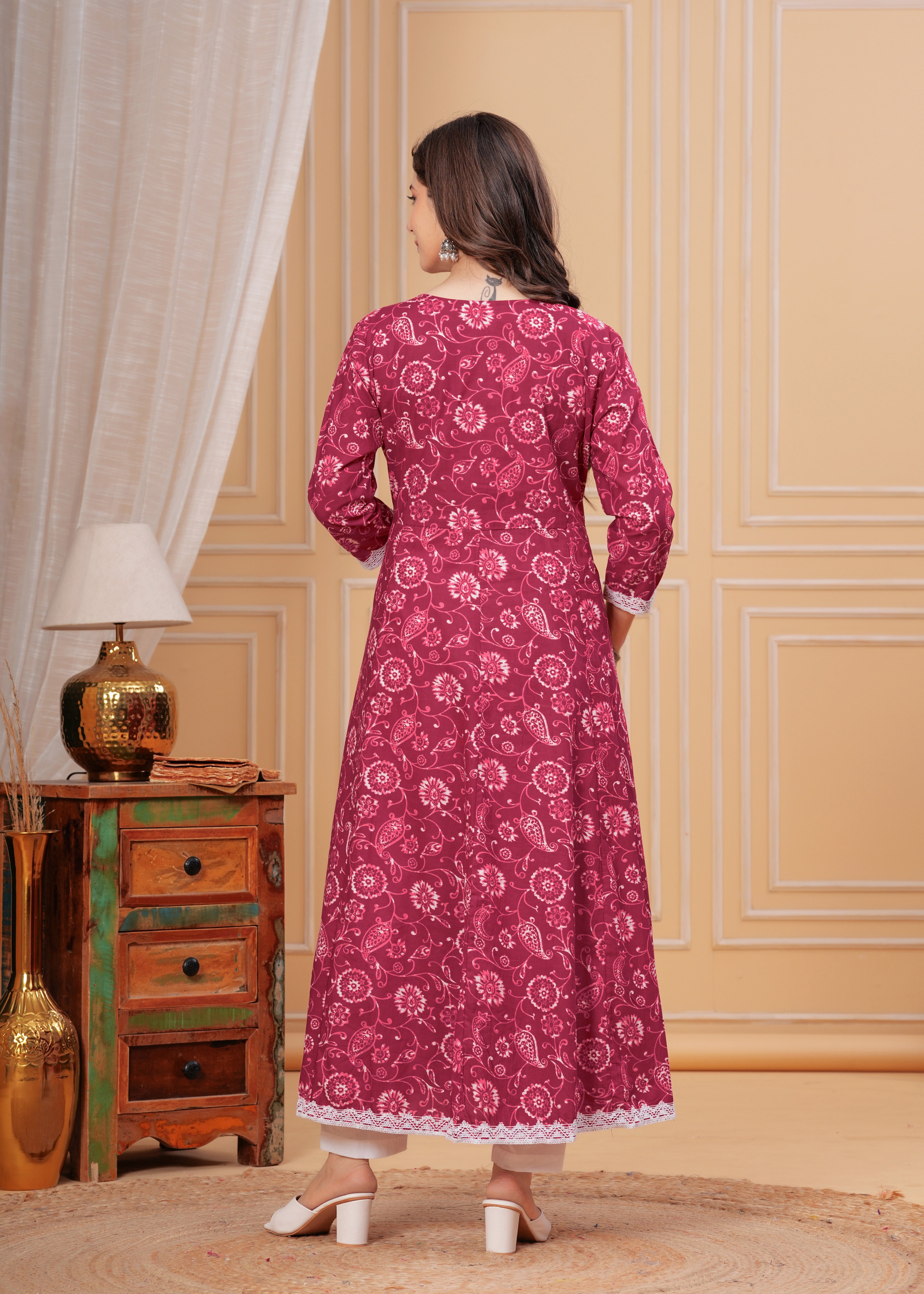 MEERA FAB Women's Cotton Printed Anarkali Kurta with Palazzo & Dupatta Set