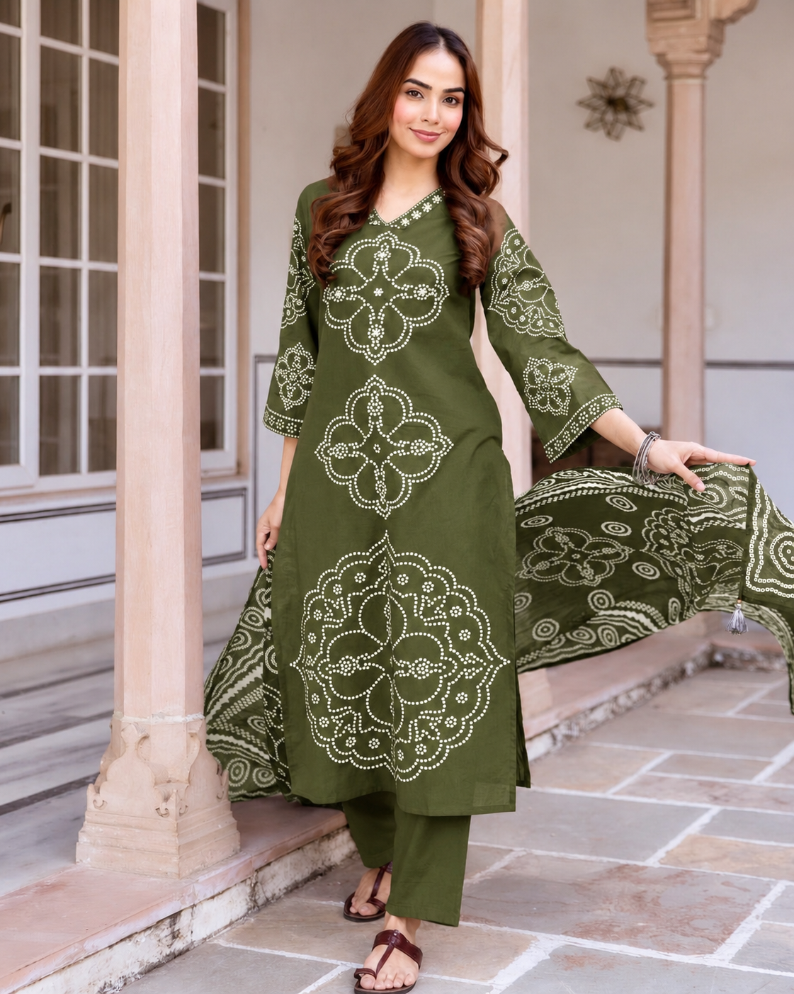 MEERA FAB Women's Pure Cotton Straight Kurta Set with Palazzo Pants & Dupatta|Ethnic wear|Kurti Suit Set for Women