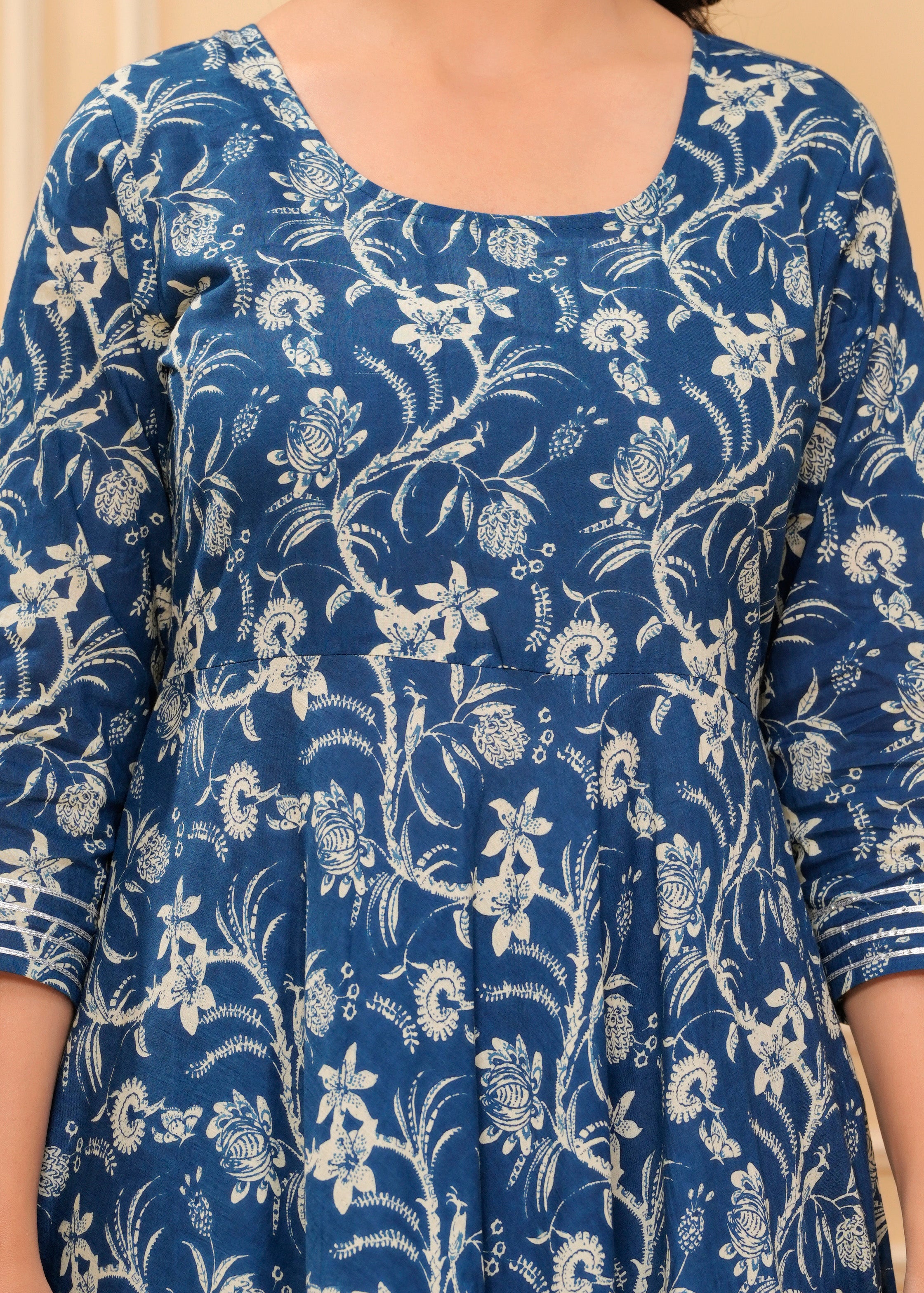 MEERA FAB Women's Cotton Printed Anarkali Kurta with Palazzo & Dupatta Set with Dori