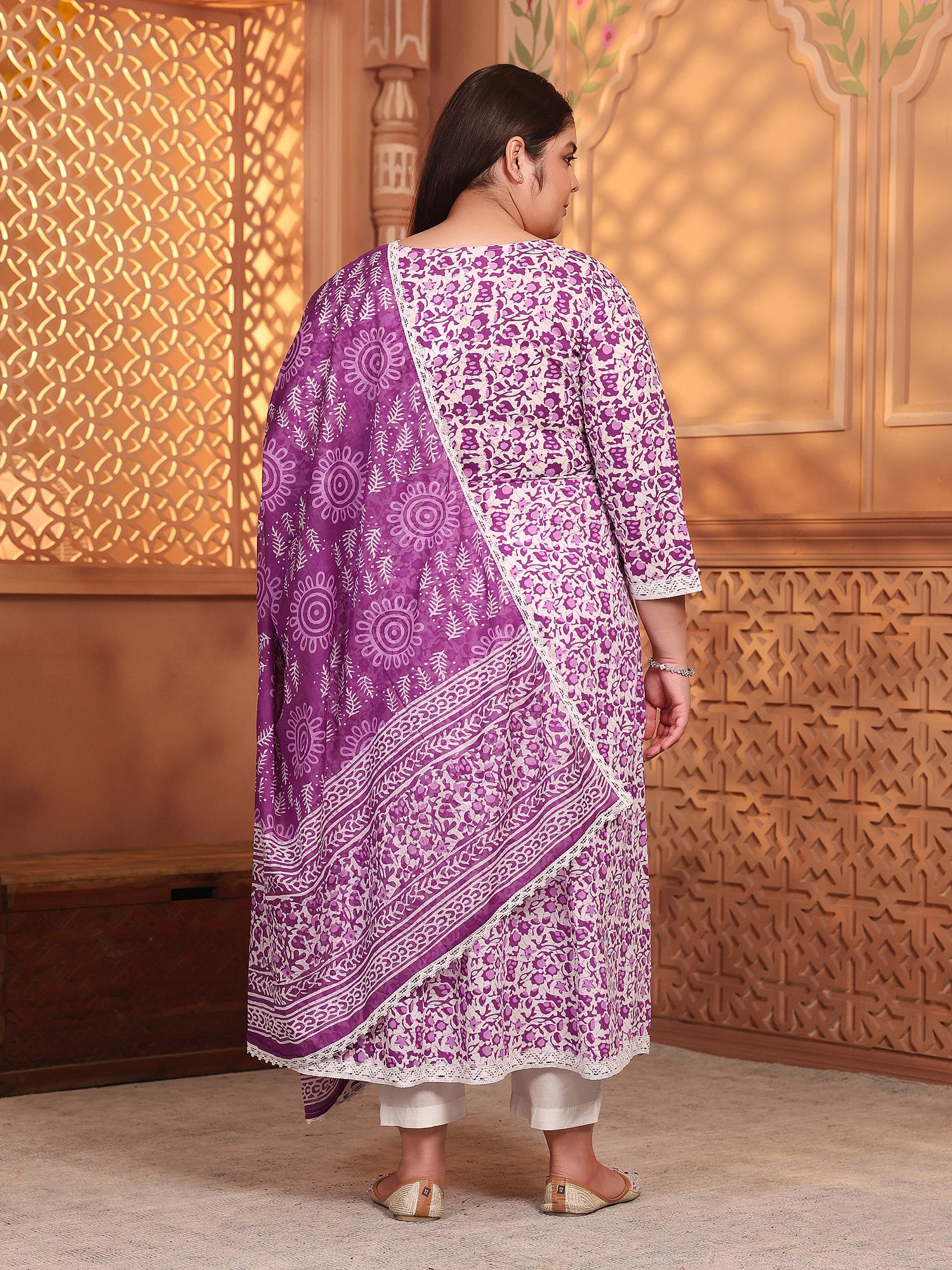 MEERA FAB Women's Pure Cotton Printed Anarkali Kurta with Palazzos & Dupatta
