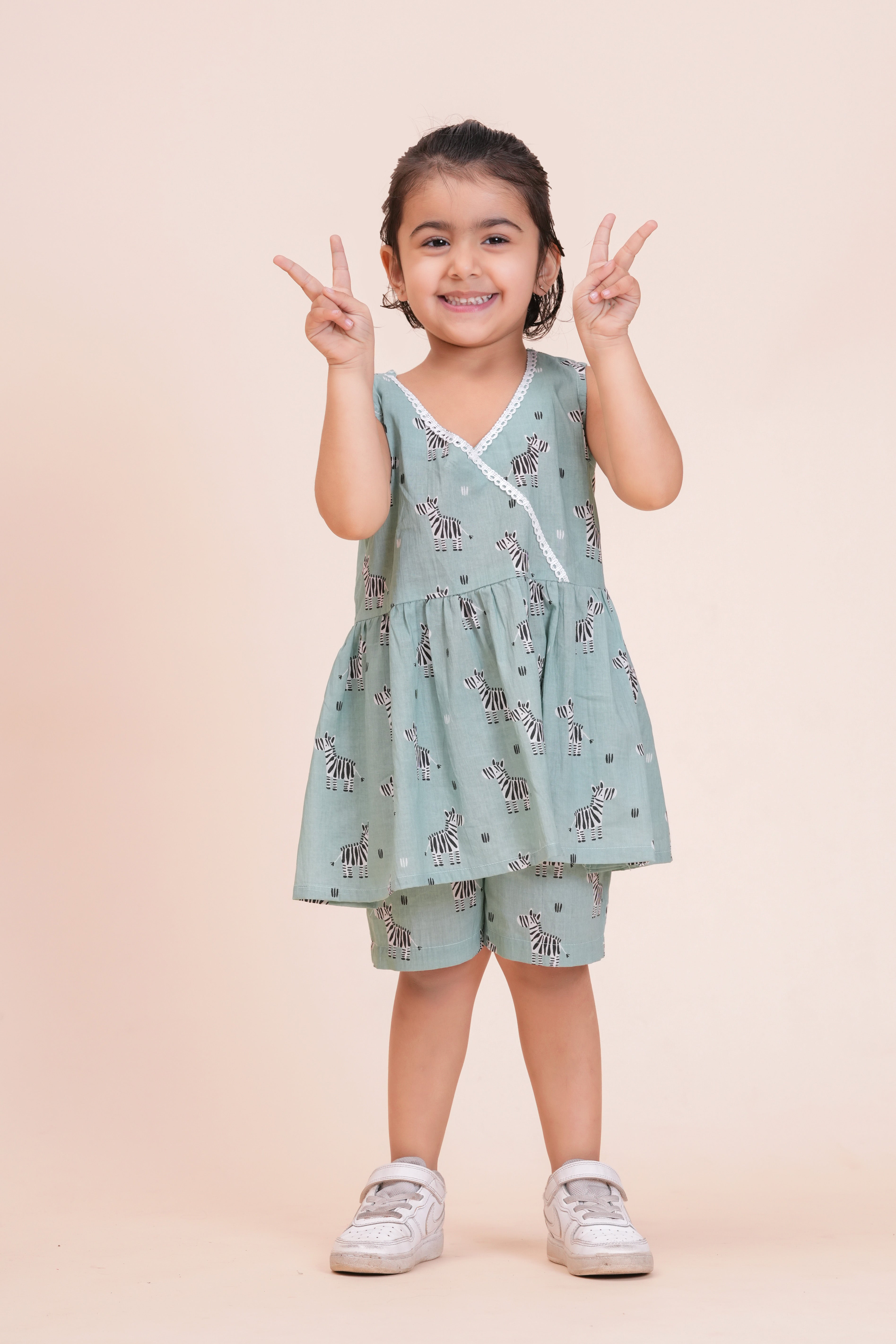 Girls Pure Cotton Printed Top and Shorts Set | Sleeveless V-Neck Summer Co-Ord Outfit for Toddlers and Girls | Soft Breathable Casual Wear