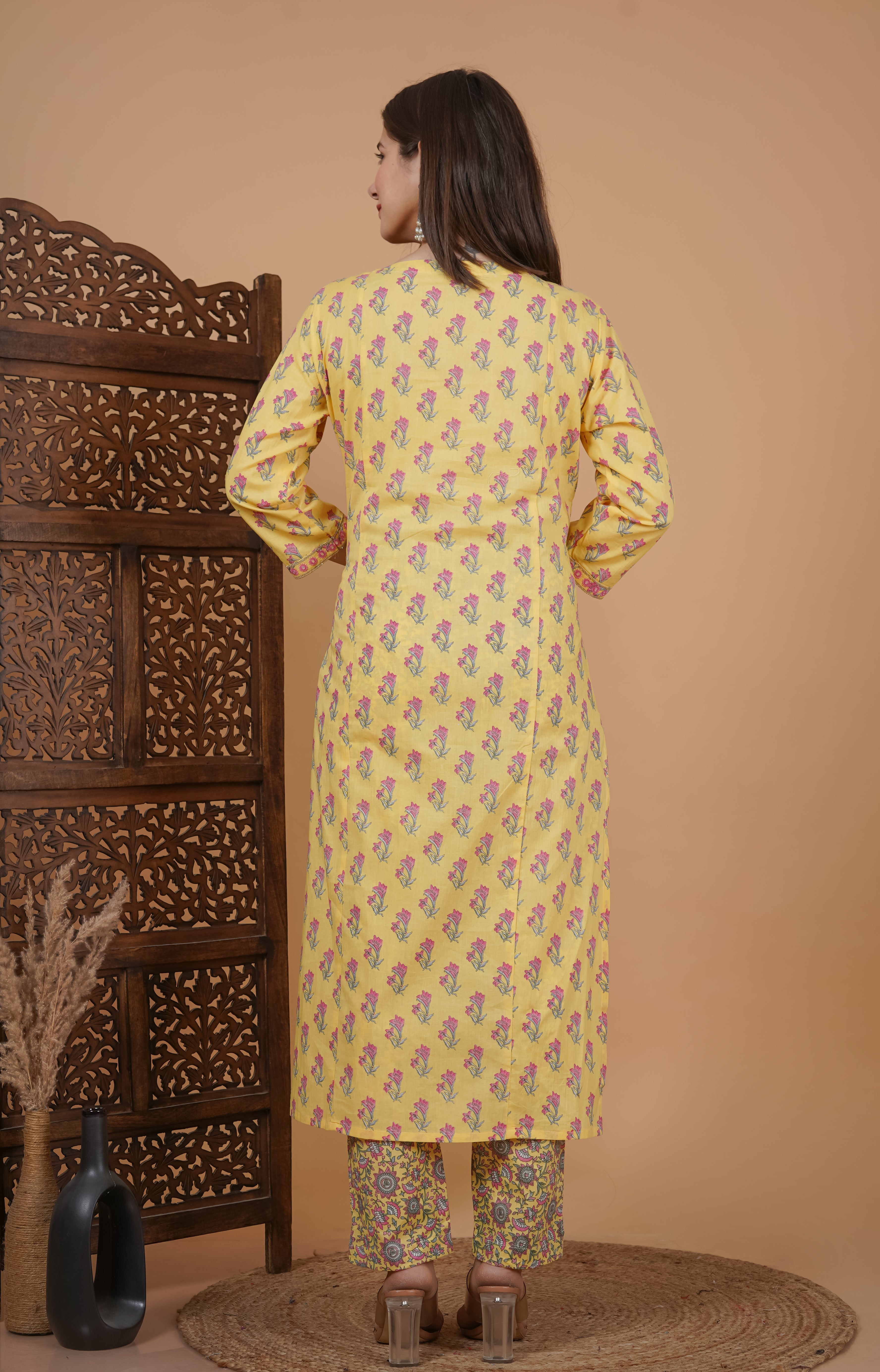 MEERA FAB Women's Cotton Printed Straight Embroidery Kurta with Palazzo & Dupatta Set