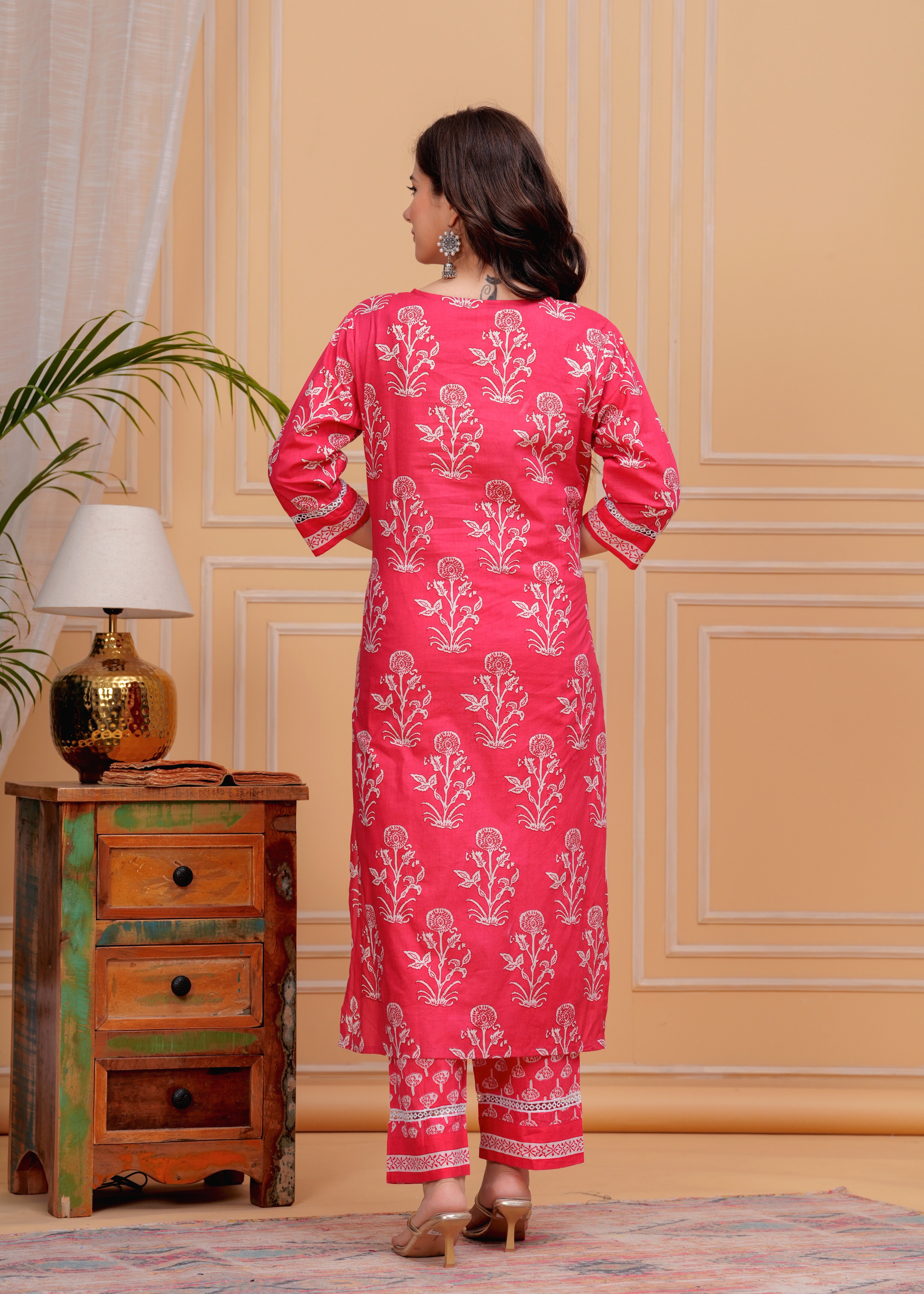 MEERA FAB Women's Cotton Blend Straight Printed Kurta with Palazzo & Dupatta