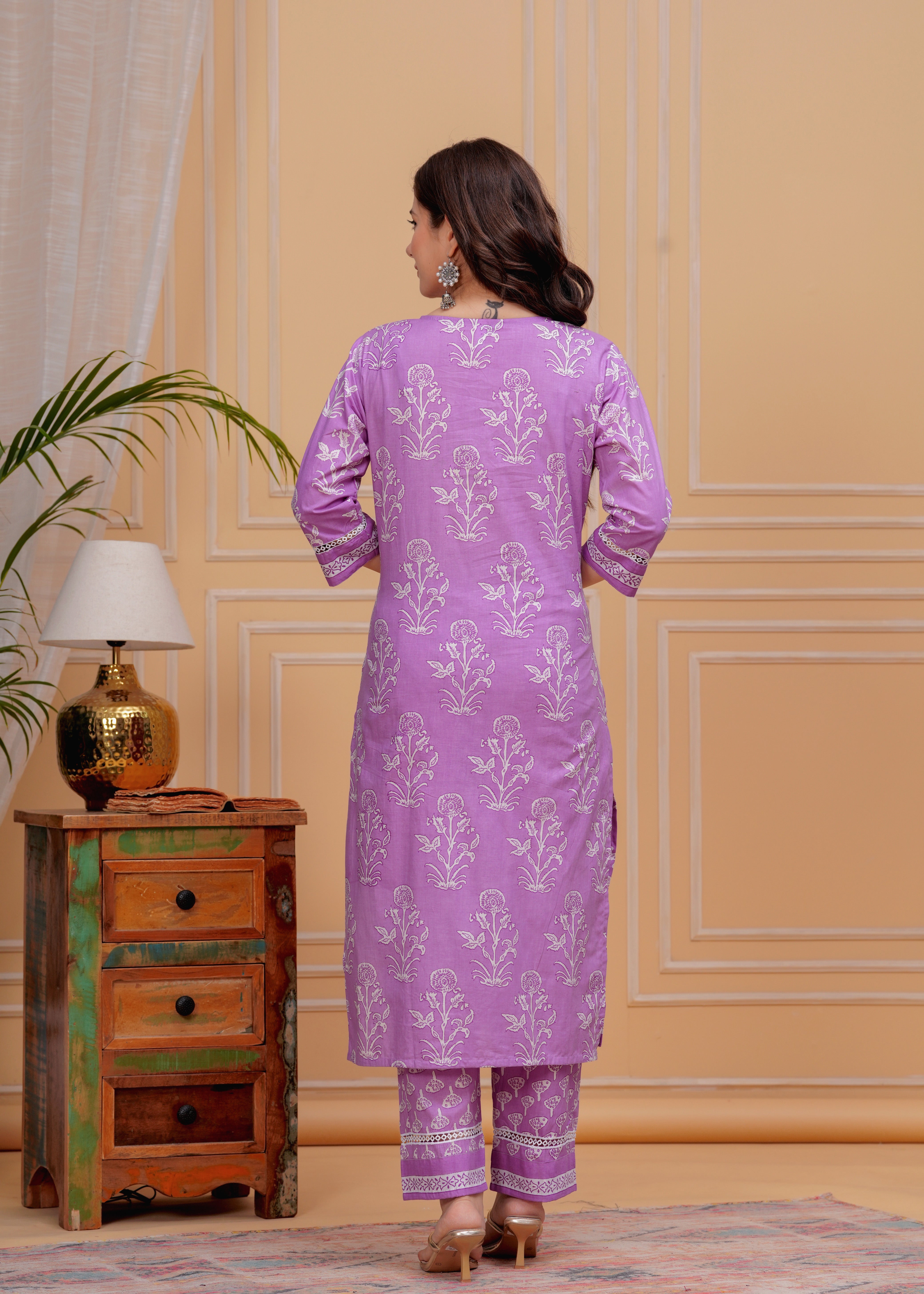 MEERA FAB Women's Cotton Blend Straight Printed Kurta with Palazzo & Dupatta