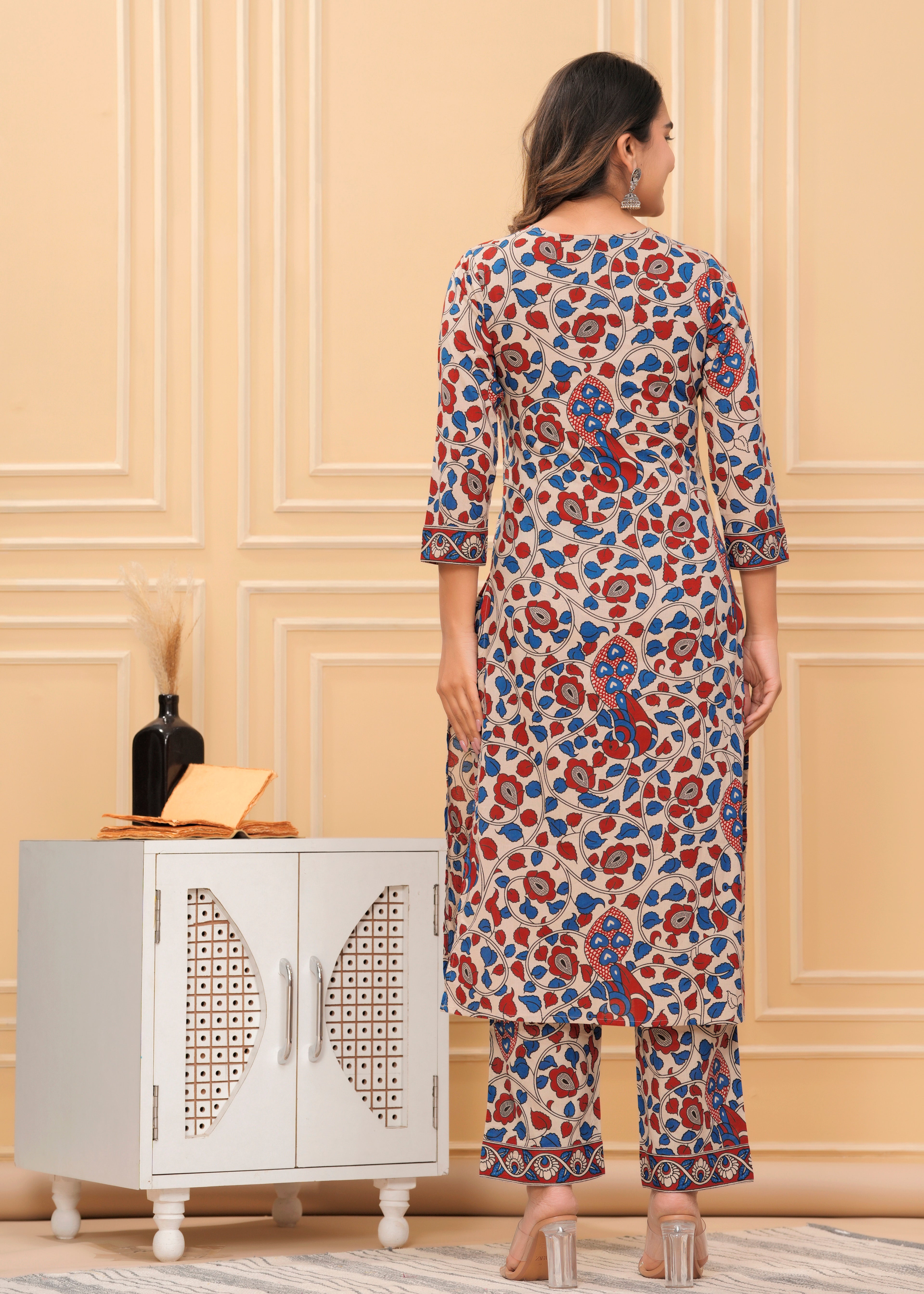 MEERA FAB Women's Cotton Printed Straight Kurta with Palazzo