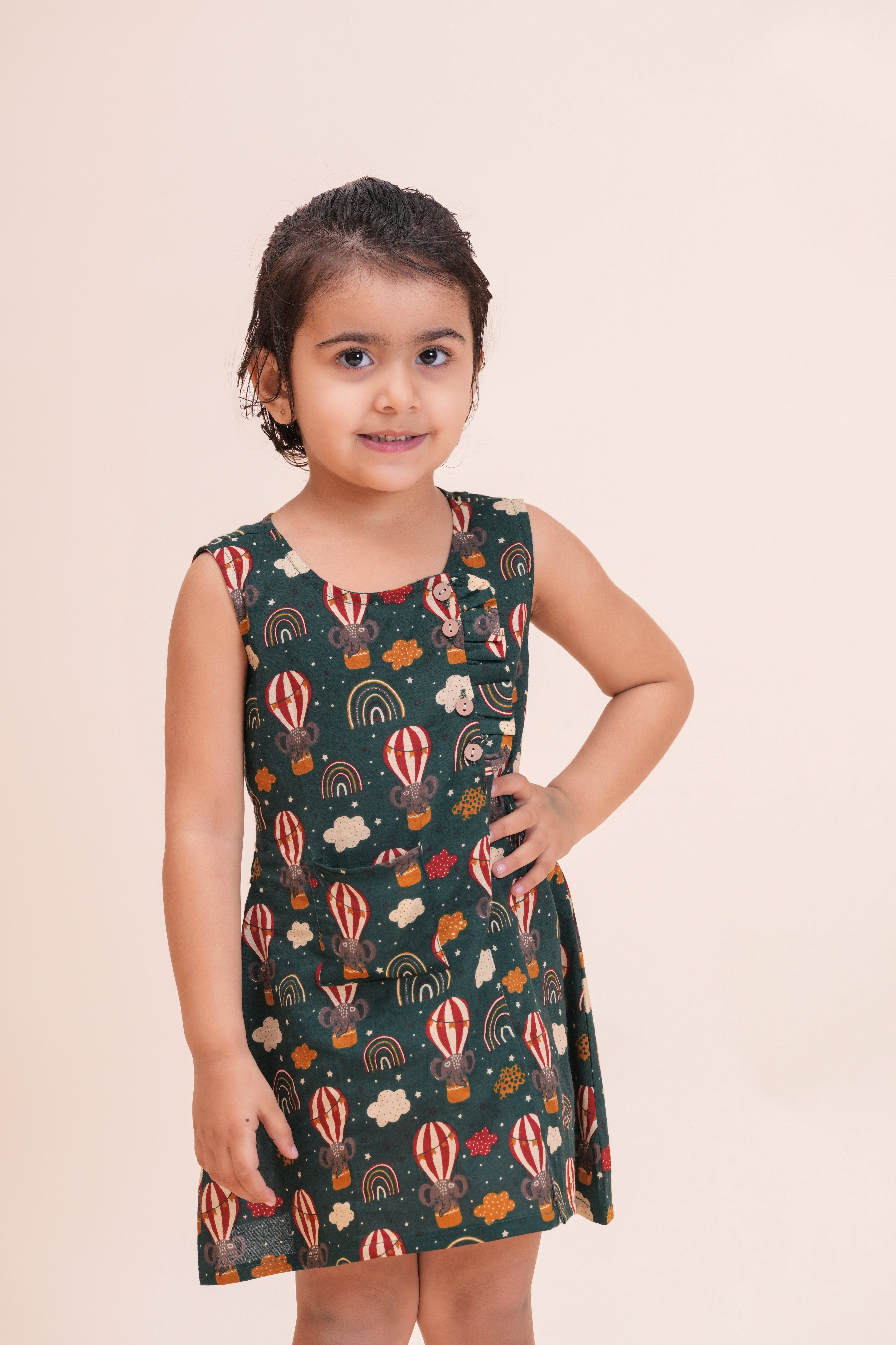 Girls Kids Pure Cotton Sleeveless Flare Dress | Floral Printed One-Piece Dress | Soft Breathable Cotton Outfit