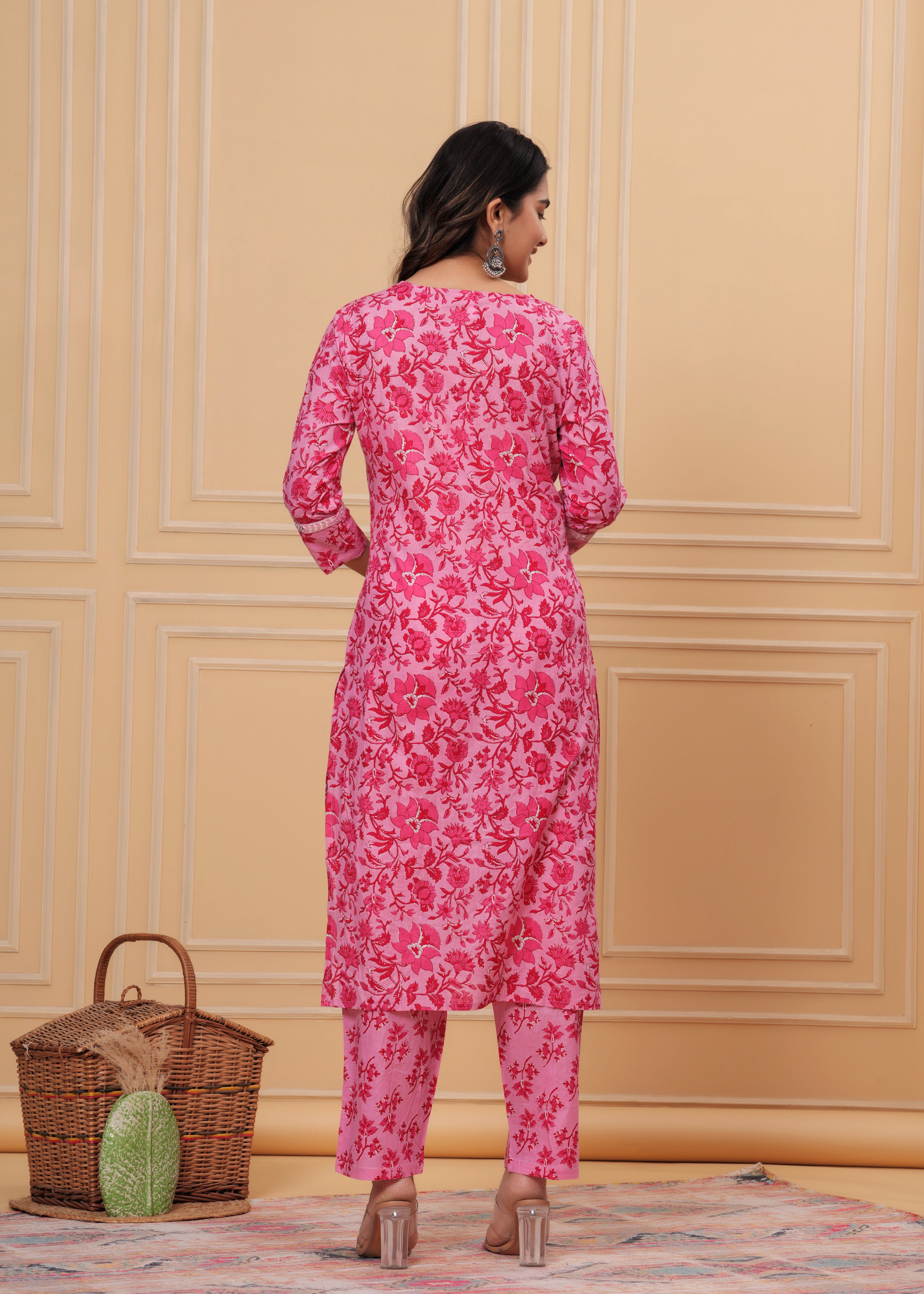 MEERA FAB Women's Cotton Printed Straight Kurta with Palazzo & Dupatta Set with Yoke