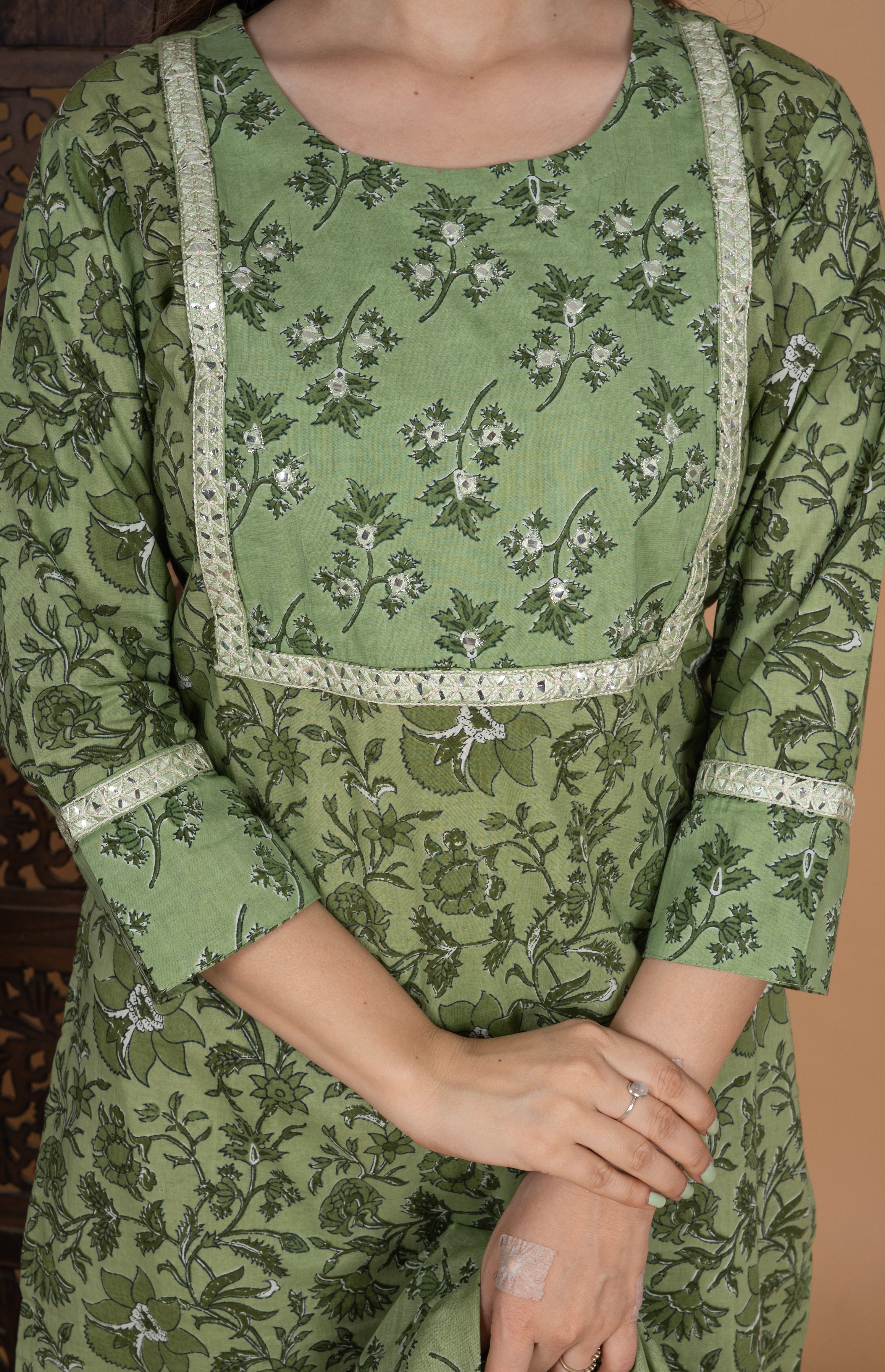 MEERA FAB Women's Cotton Printed Straight Kurta with Palazzo & Dupatta Set with Yoke